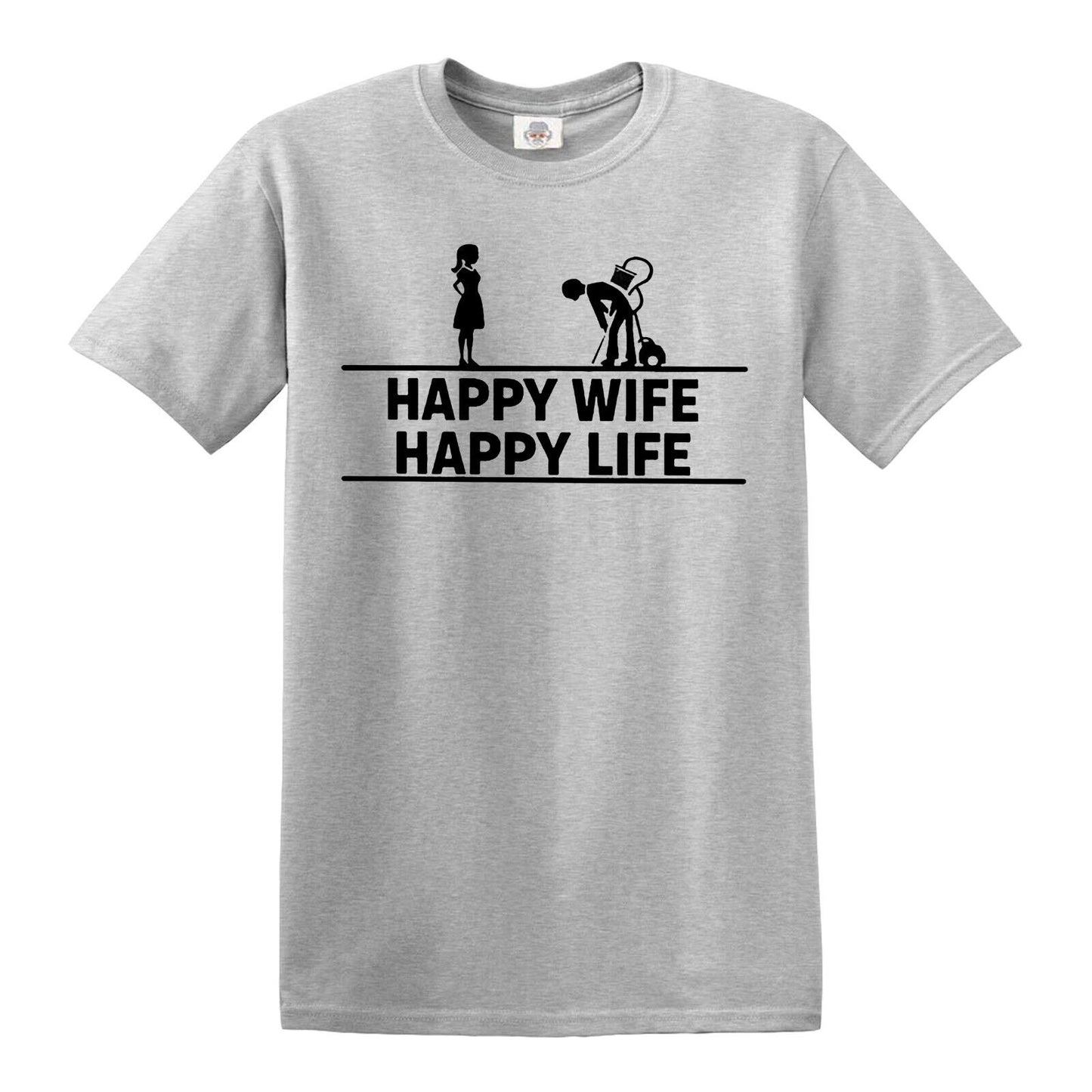 HAPPY WIFE HAPPY LIFE WIVES HUSBAND | MEN'S T-SHIRT SPORT GRAY T-SHIRT BLACK PRINT HAPPY WIFE HAPPY LIFE WIVES HUSBAND | MEN'S T-SHIRT