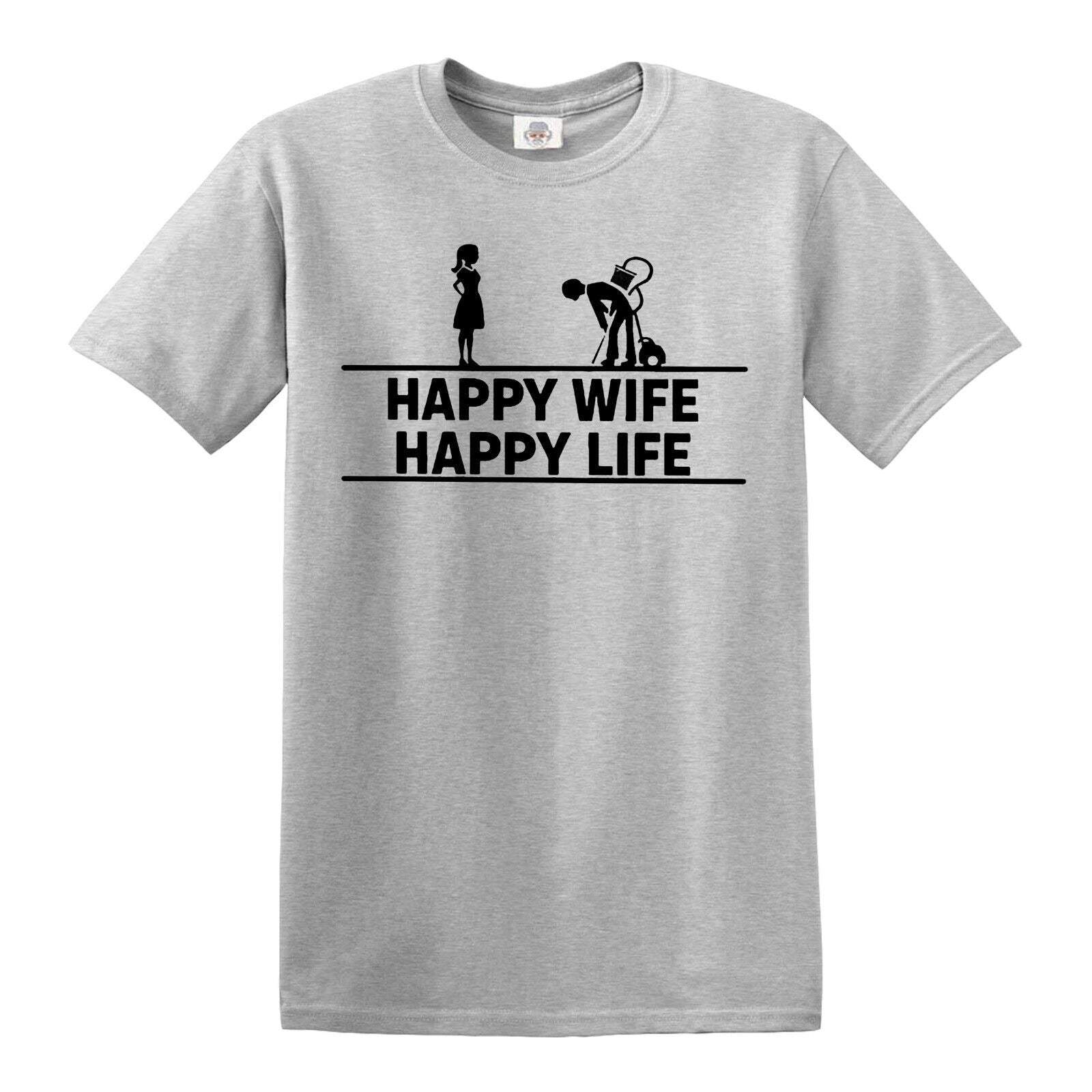HAPPY WIFE HAPPY LIFE WIVES HUSBAND | MEN'S T-SHIRT SPORT GRAY T-SHIRT BLACK PRINT HAPPY WIFE HAPPY LIFE WIVES HUSBAND | MEN'S T-SHIRT