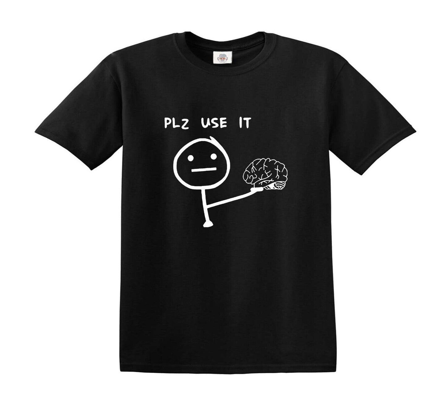 PLEASE USE IT BRAIN SLOGAN | KID'S T-SHIRT BLACK T-SHIRT WHITE PRINT PLEASE USE IT BRAIN SLOGAN | KID'S T-SHIRT