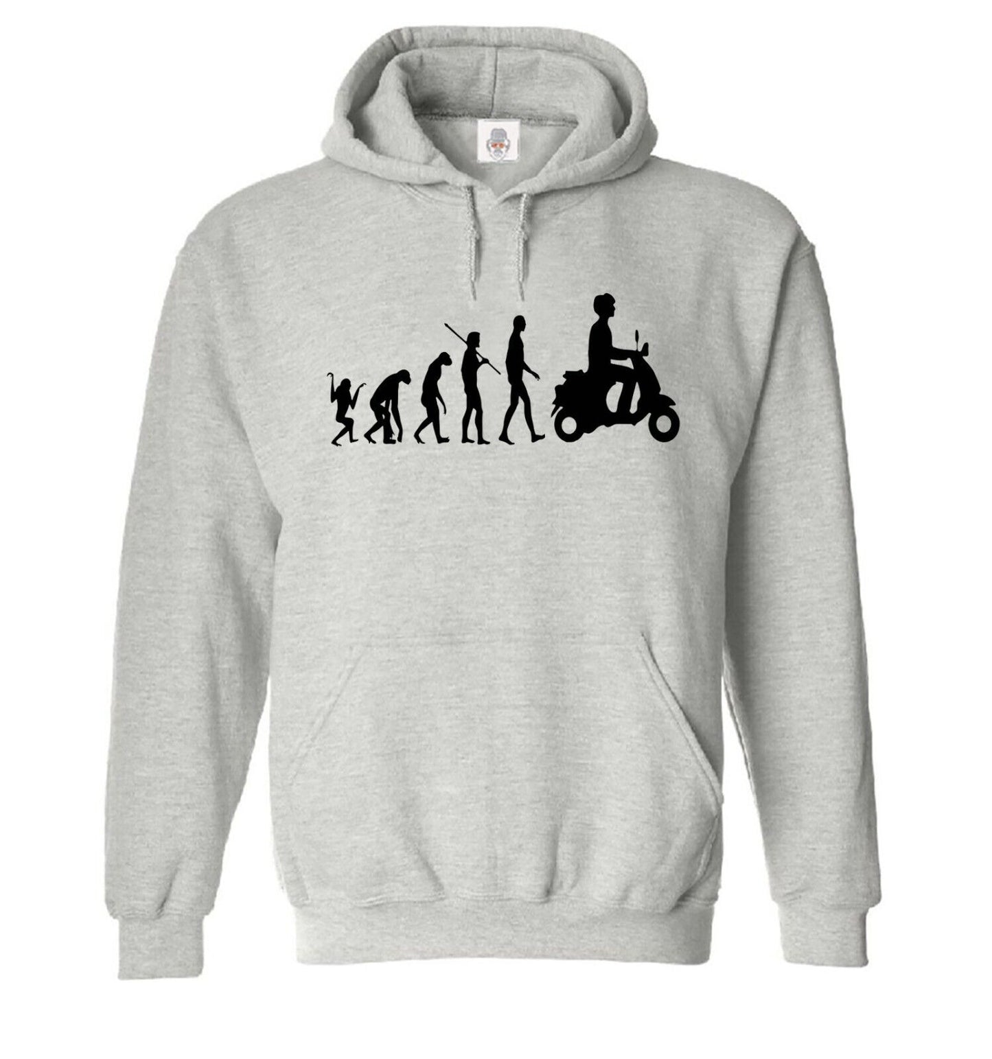 Evolution Of Vespa Scooter Hoody Sweatshirt SPORT GRAY HOODY BLACK PRINT Evolution Of Vespa Scooter Hoody Sweatshirt