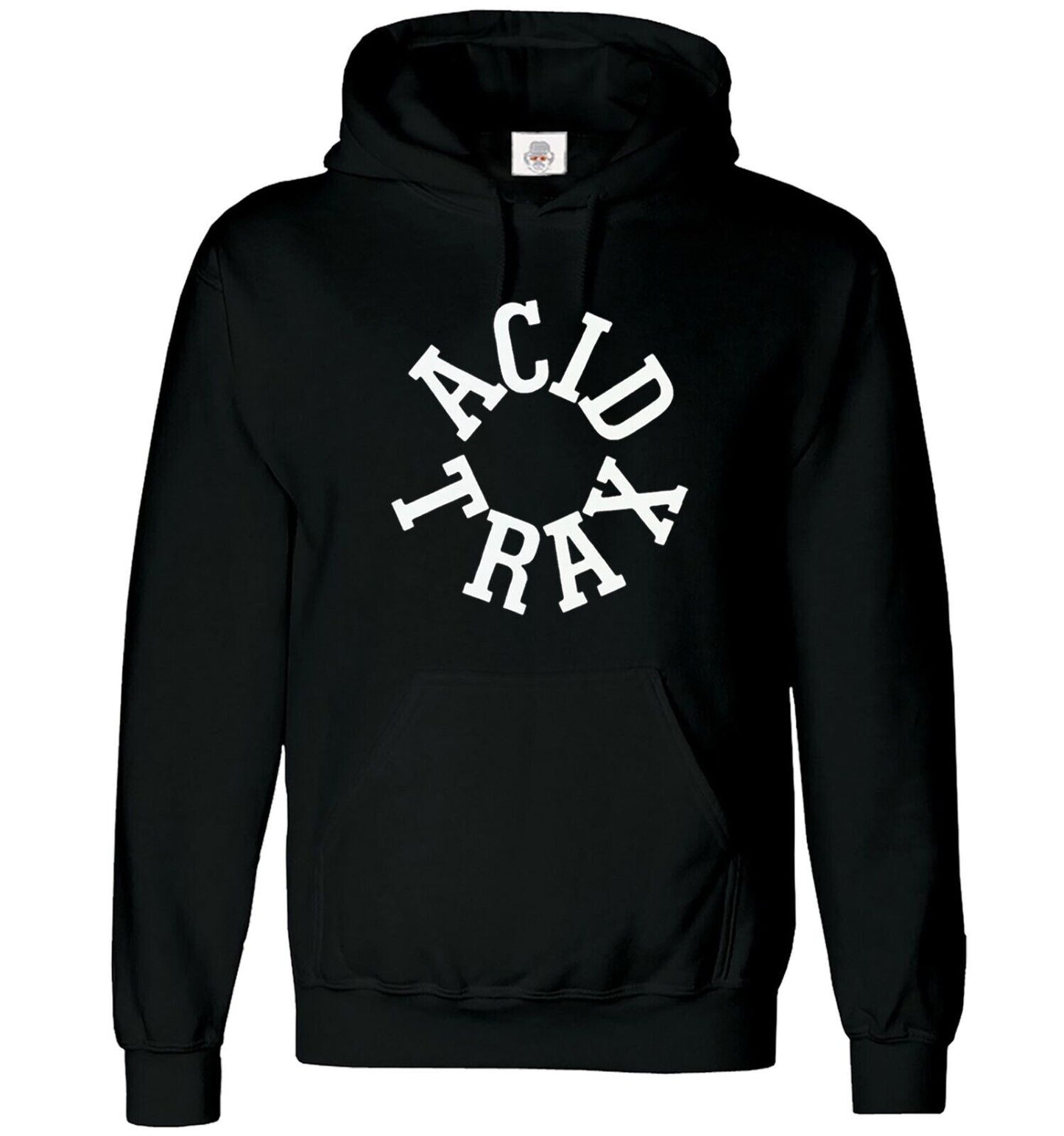 Acid Trax Hoody Sweatshirt Men's Hoodie BLACK HOODY WHITE PRINT Acid Trax Hoody Sweatshirt Men's Hoodie