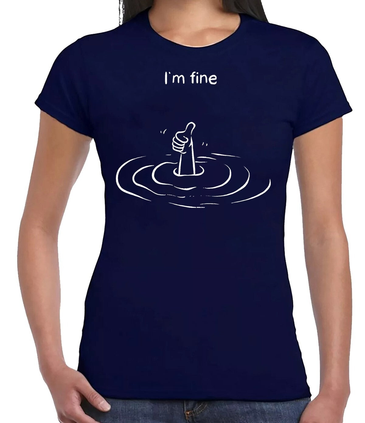 I'M FINE SLOGAN GRAPHIC TEE| LADIES T-SHIRT NAVY T-SHIRT WHITE PRINT I'M FINE SLOGAN GRAPHIC TEE| LADIES T-SHIRT