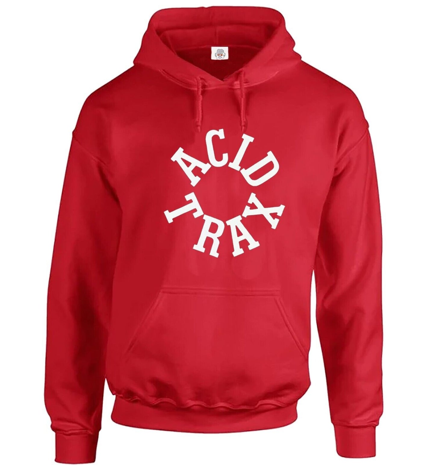 Acid Trax Hoody Sweatshirt Men's Hoodie RED HOODY WHITE PRINT Acid Trax Hoody Sweatshirt Men's Hoodie