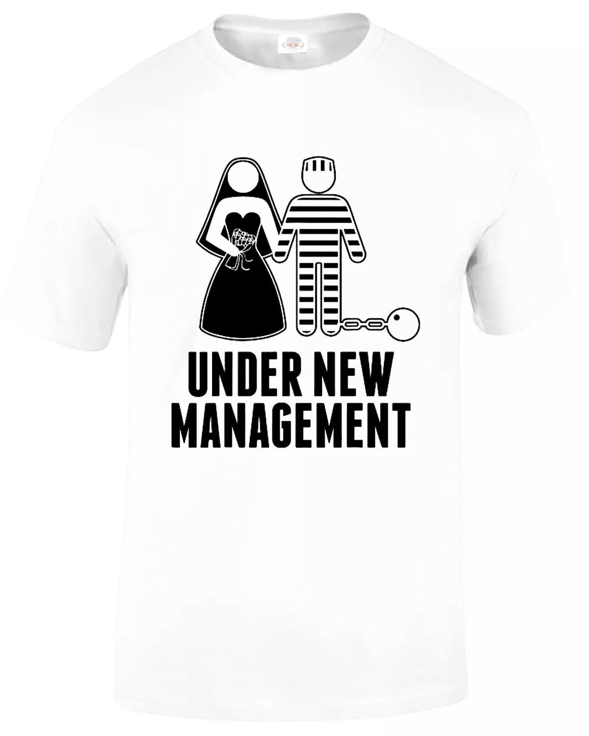 New Under New Management Wedding T-Shirt Men's Funny WHITE T-SHIRT BLACK PRINT New Under New Management Wedding T-Shirt Men's Funny