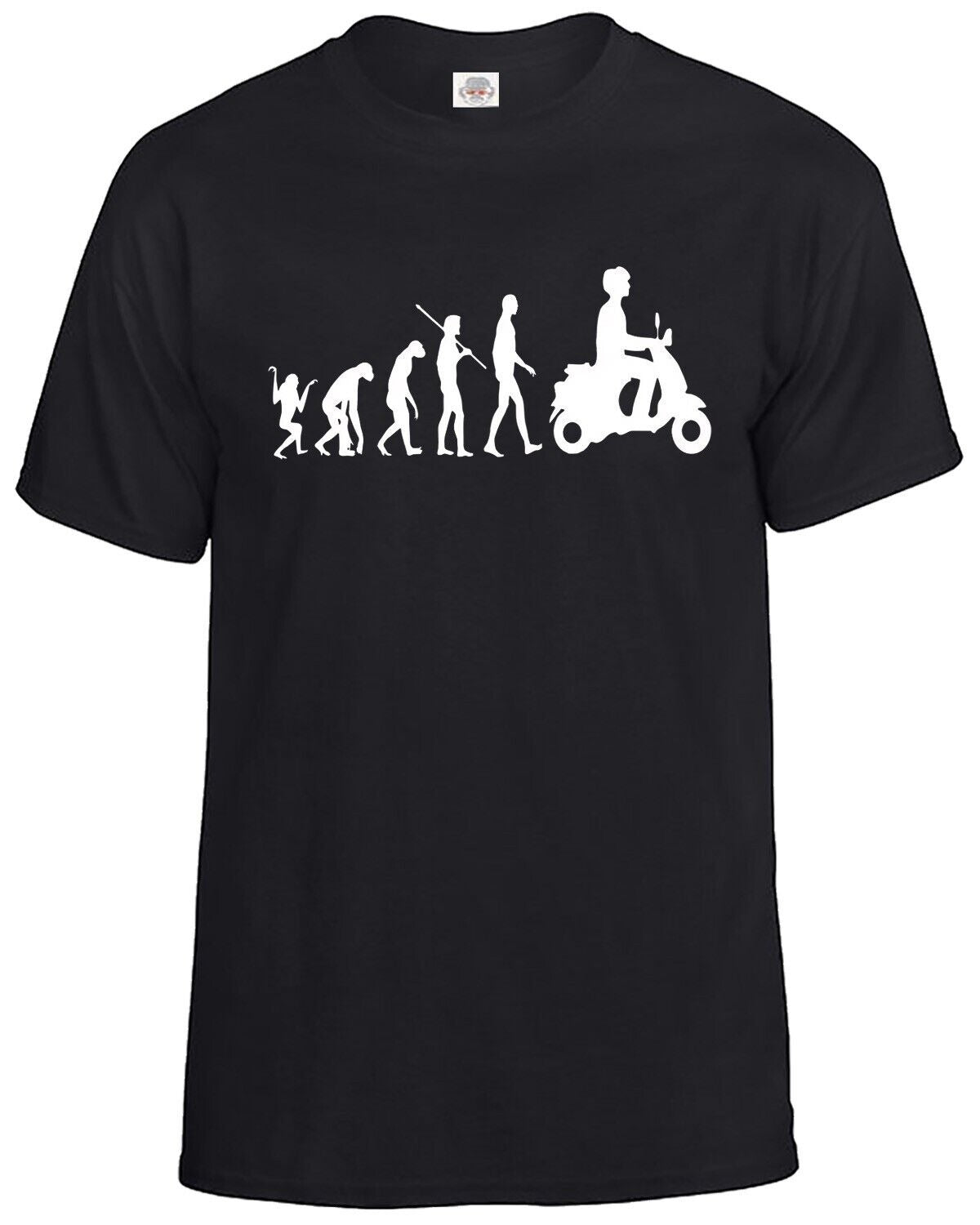 Evolution Of Vespa Scooter T-Shirt For Men's BLACK T-SHIRT WHITE PRINT Evolution Of Vespa Scooter T-Shirt For Men's