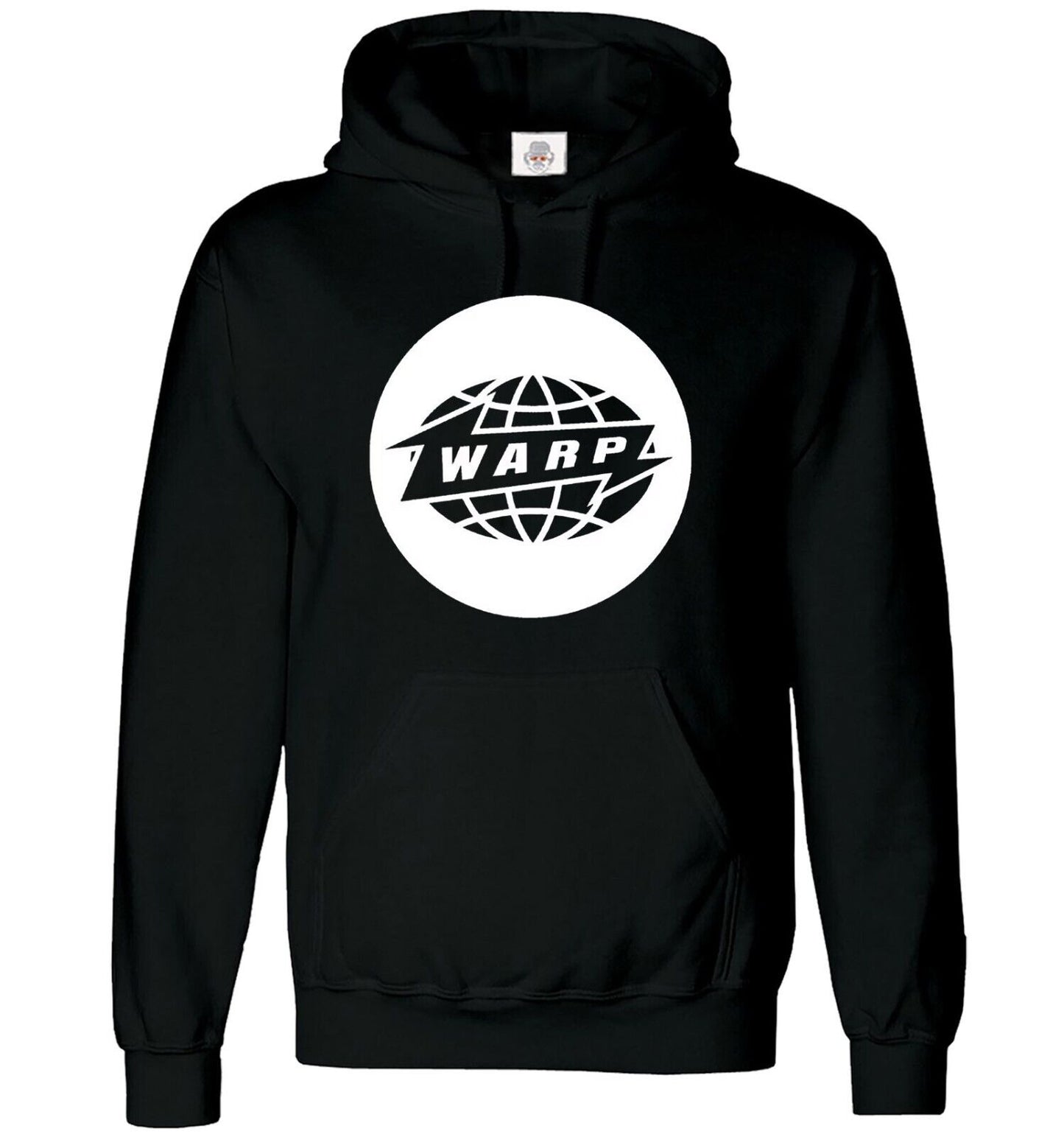 Warp Records Hoody Sweatshirt Men's Dj Hood BLACK HOODY WHITE PRINT Warp Records Hoody Sweatshirt Men's Dj Hood