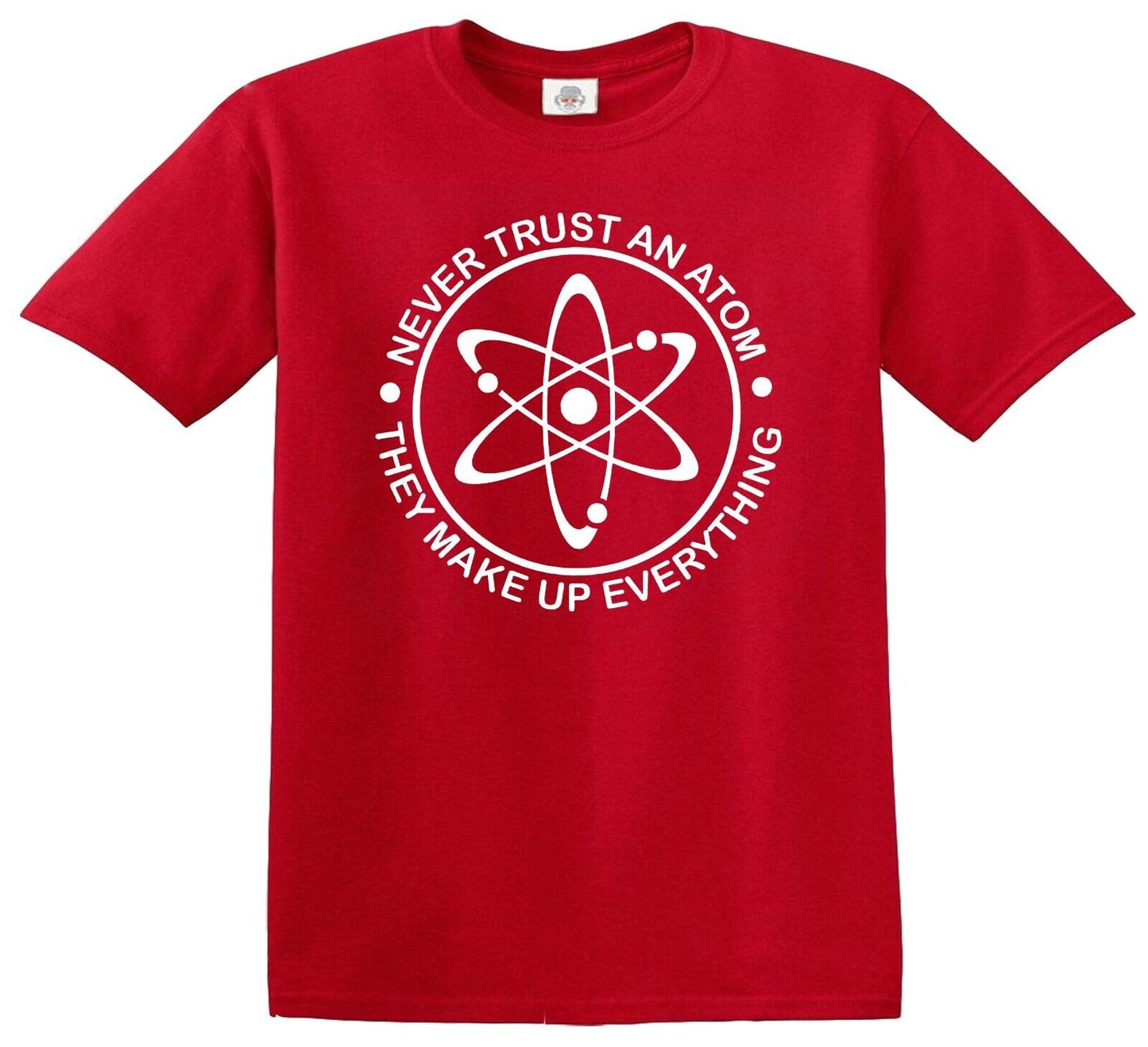 Never Trust an Atom | KID'S T-SHIRT RED T-SHIRT WHITE PRINT Never Trust an Atom | KID'S T-SHIRT