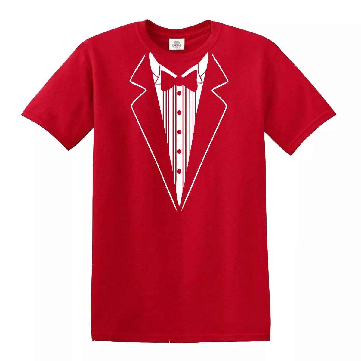 Tuxedo Funny T-Shirt for Men -Party Gift RED T-SHIRT WHITE PRINT Tuxedo Funny T-Shirt for Men -Party Gift