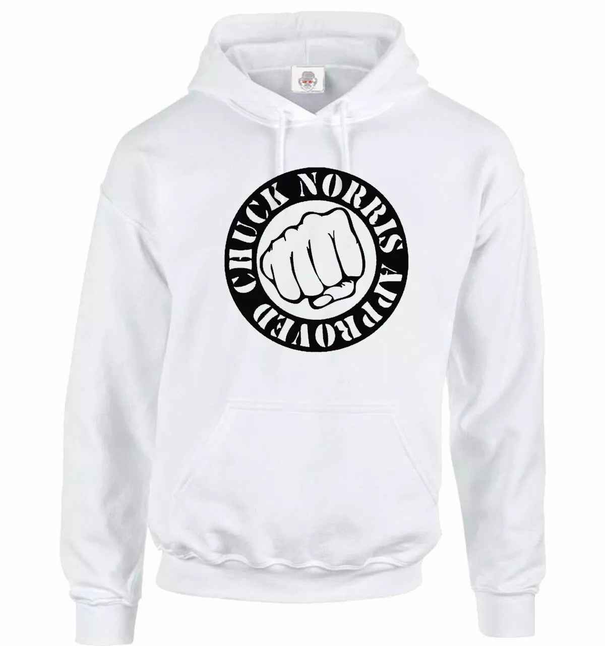 Chuck Norris Hoodie - Approved Men's Funny Martial Arts MMA Sweatshirt WHITE HOODY BLACK PRINT Chuck Norris Hoodie - Approved Men's Funny Martial Arts MMA Sweatshirt