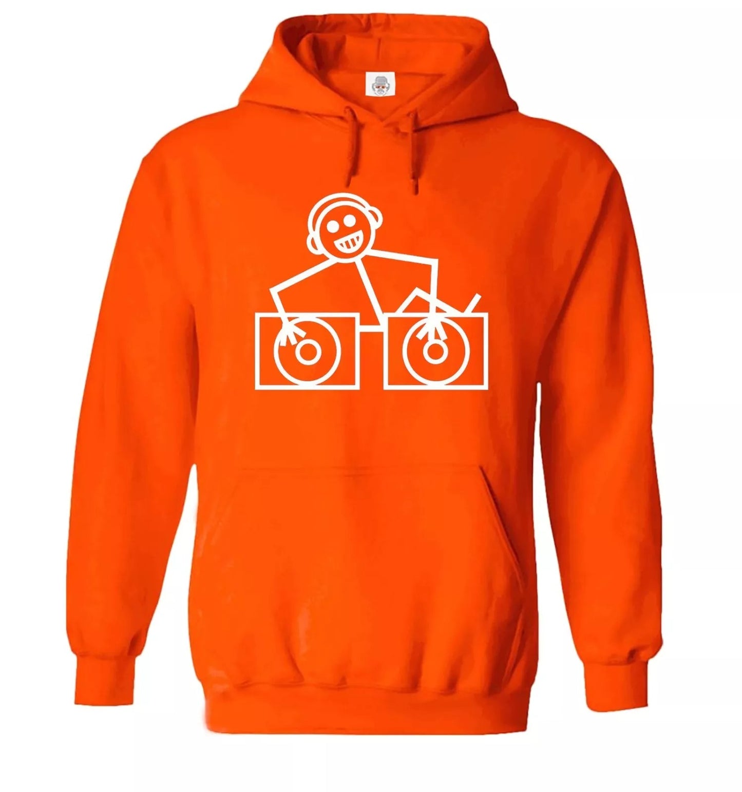 DJ Club Dance Hoody Men's Rave Music House ORANGE HOODY WHITE PRINT DJ Club Dance Hoody Men's Rave Music House
