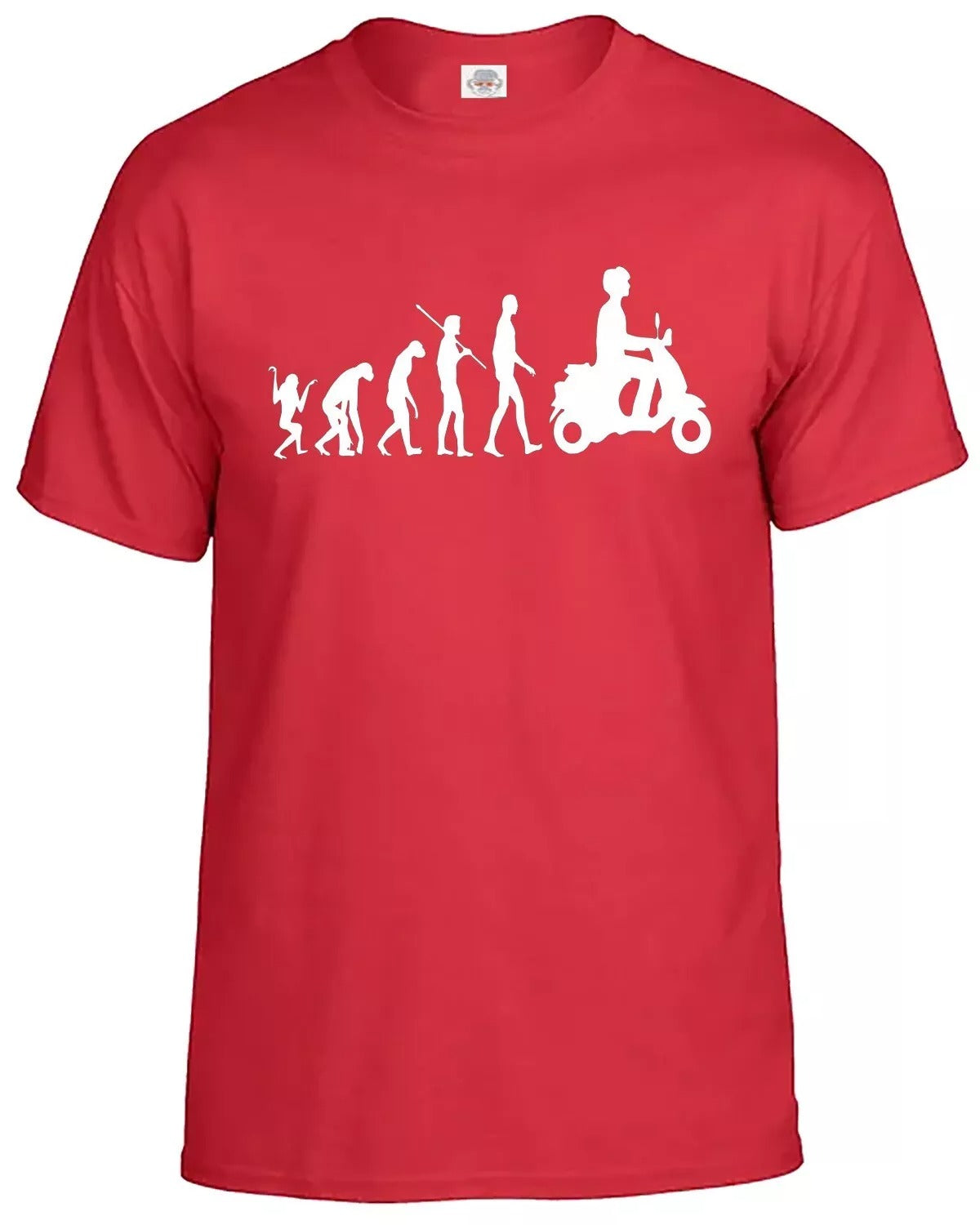 Evolution Of Vespa Scooter T-Shirt For Men's RED T-SHIRT WHITE PRINT Evolution Of Vespa Scooter T-Shirt For Men's
