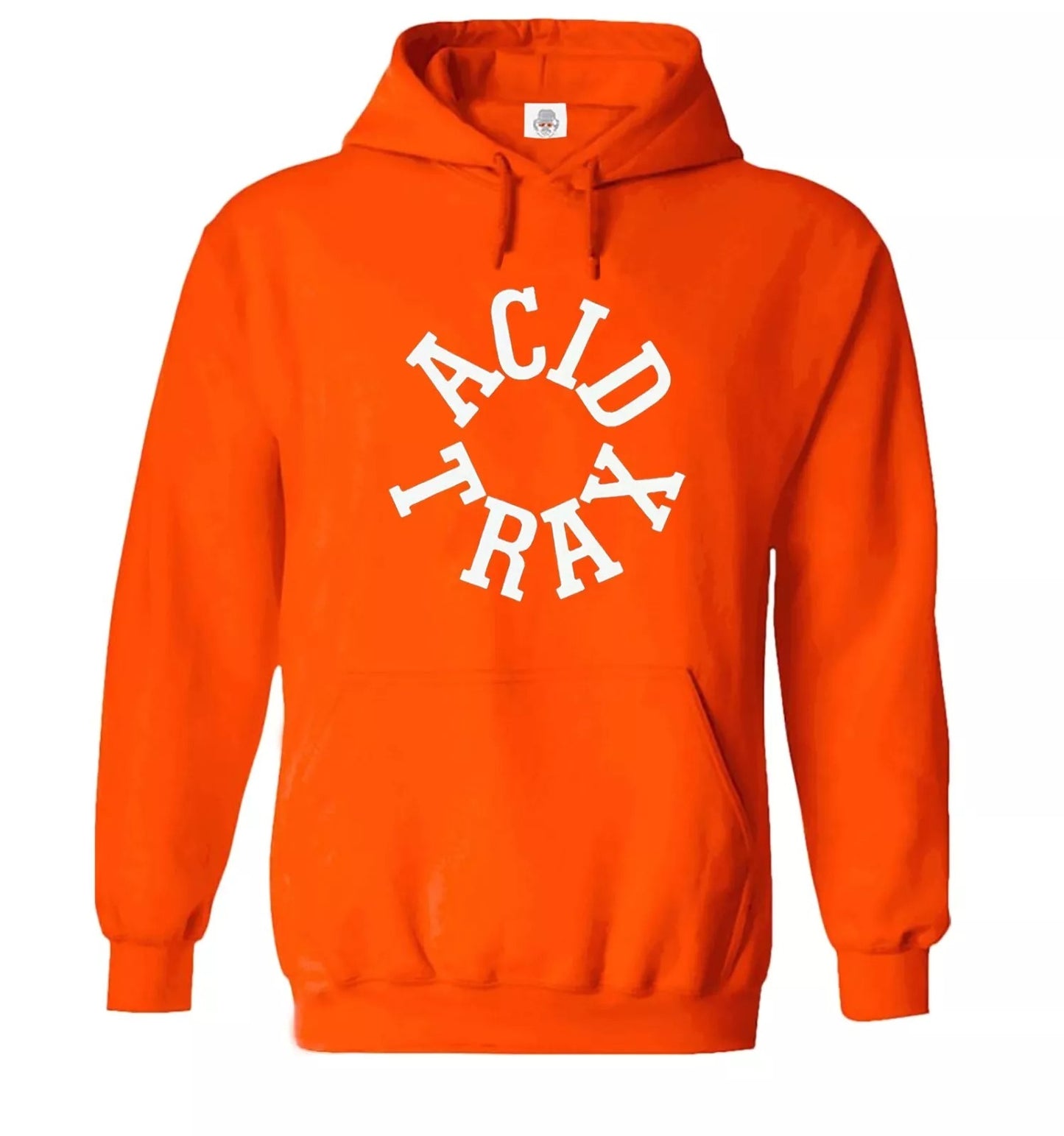 Acid Trax Hoody Sweatshirt Men's Hoodie ORANGE HOODY WHITE PRINT Acid Trax Hoody Sweatshirt Men's Hoodie