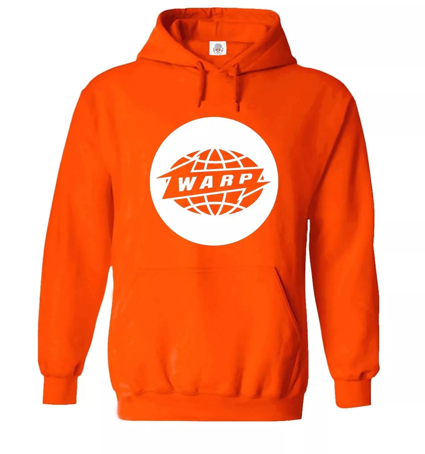 Warp Records Hoody Sweatshirt Men's Dj Hood ORANGE HOODY WHITE PRINT Warp Records Hoody Sweatshirt Men's Dj Hood