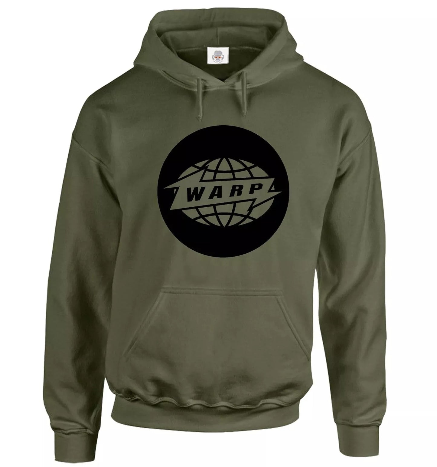 Warp Records Hoody Sweatshirt Men's OLIVE HOODY BLACK PRINT Warp Records Hoody Sweatshirt Men's