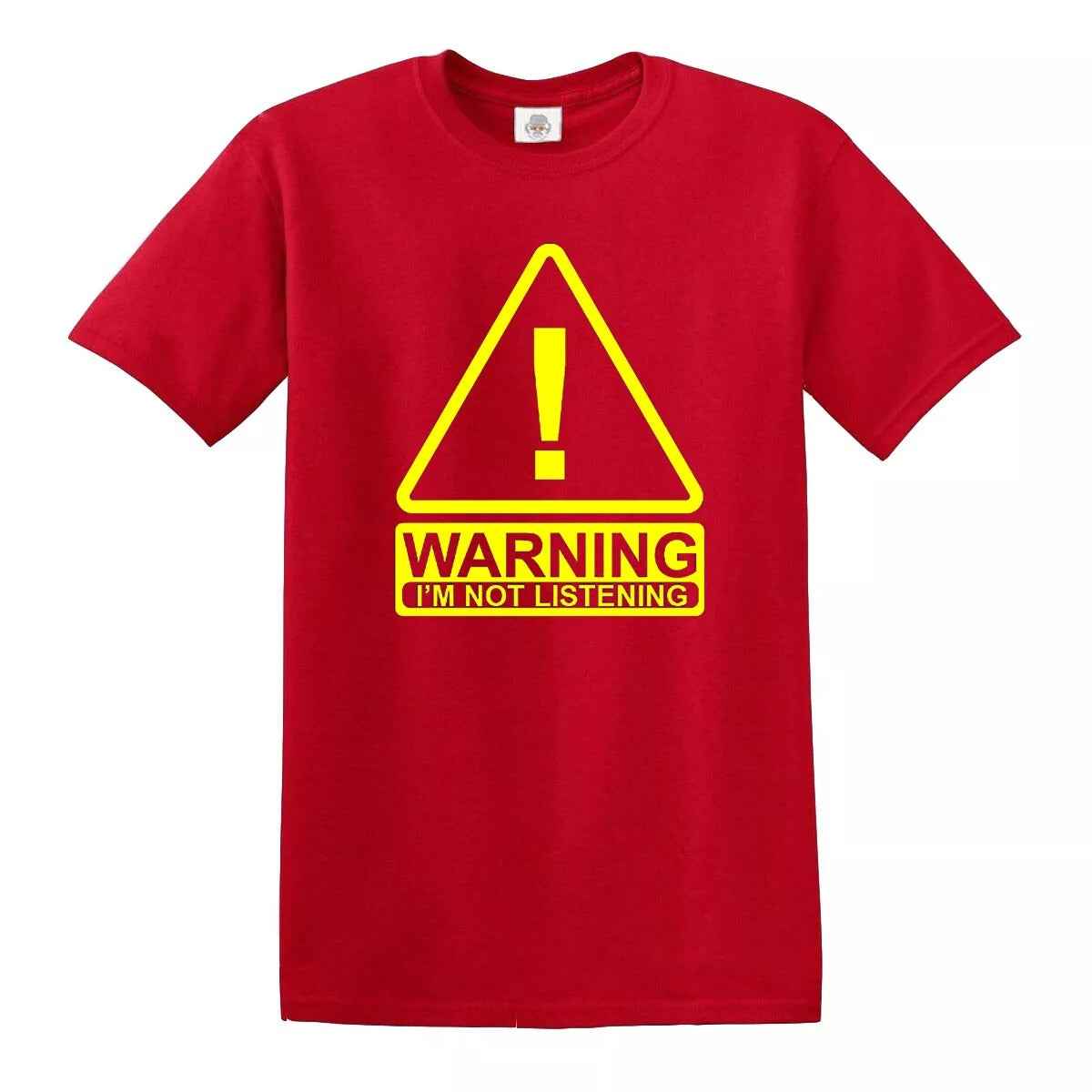 Warning I'm Not Listening T-Shirt for Men's RED T-SHIRT YELLOW PRINT Warning I'm Not Listening T-Shirt for Men's
