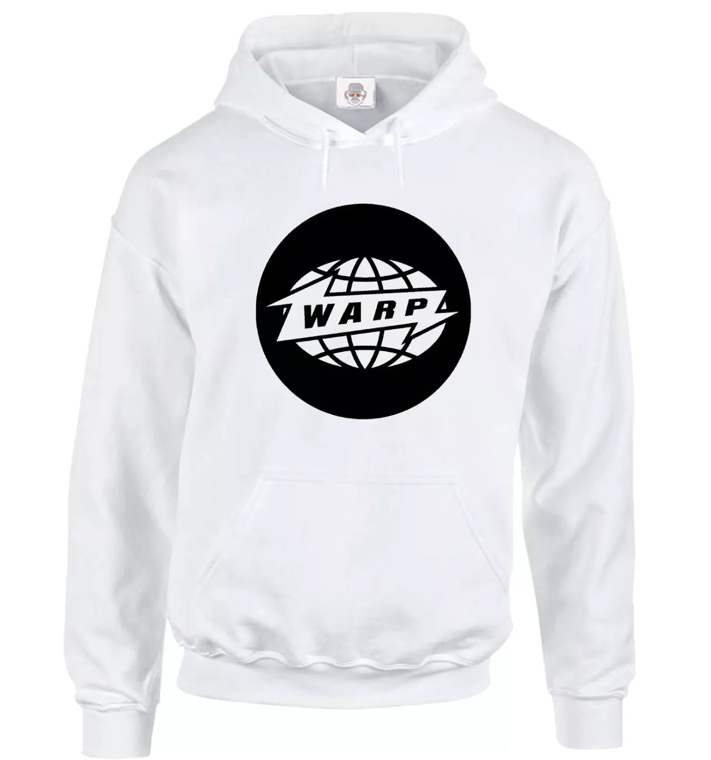 Warp Records Hoody Sweatshirt Men's WHITE HOODY BLACK PRINT Warp Records Hoody Sweatshirt Men's