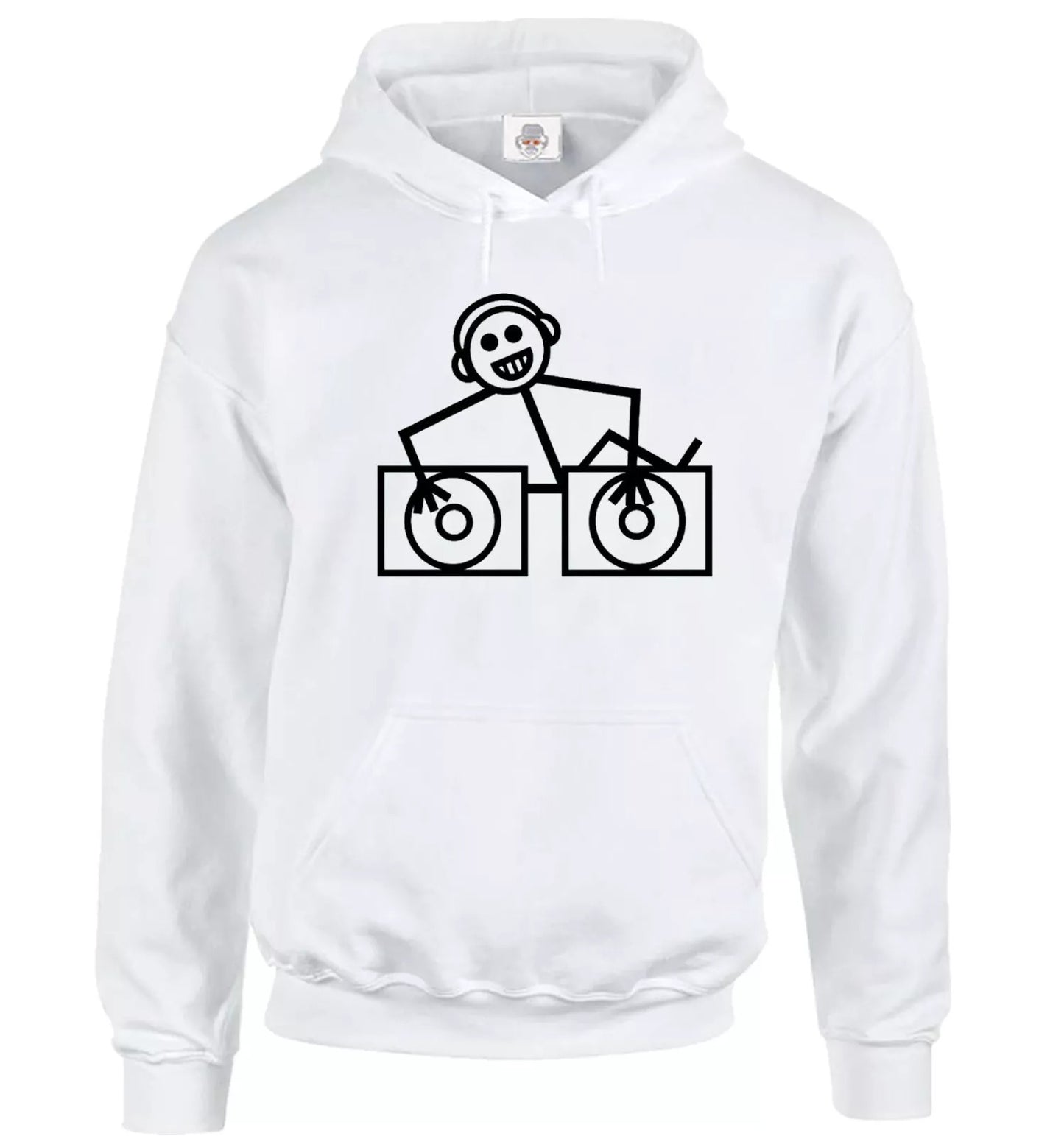 DJ Club Dance Hoody Men's Rave Music House WHITE HOODY BLACK PRINT DJ Club Dance Hoody Men's Rave Music House