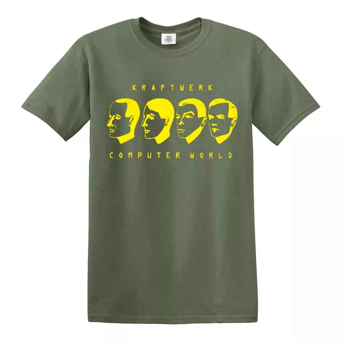 Kraftwerk T-Shirt Computer World OLIVE T-SHIRT YELLOW PRINT Kraftwerk T-Shirt Computer World