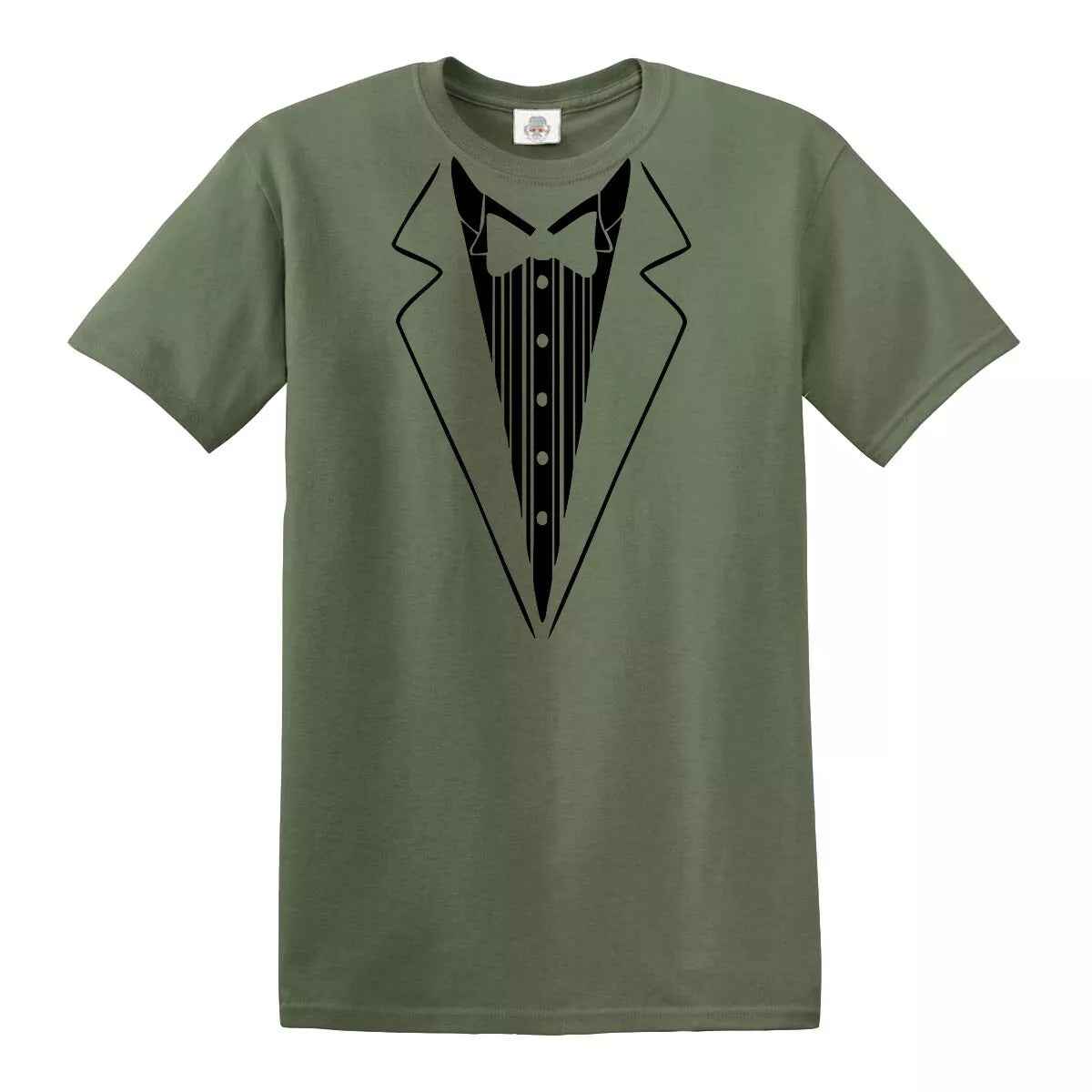 Tuxedo Funny T-Shirt for Men -Party Gift MILITARY GREEN T-SHIRT BLACK PRINT Tuxedo Funny T-Shirt for Men -Party Gift