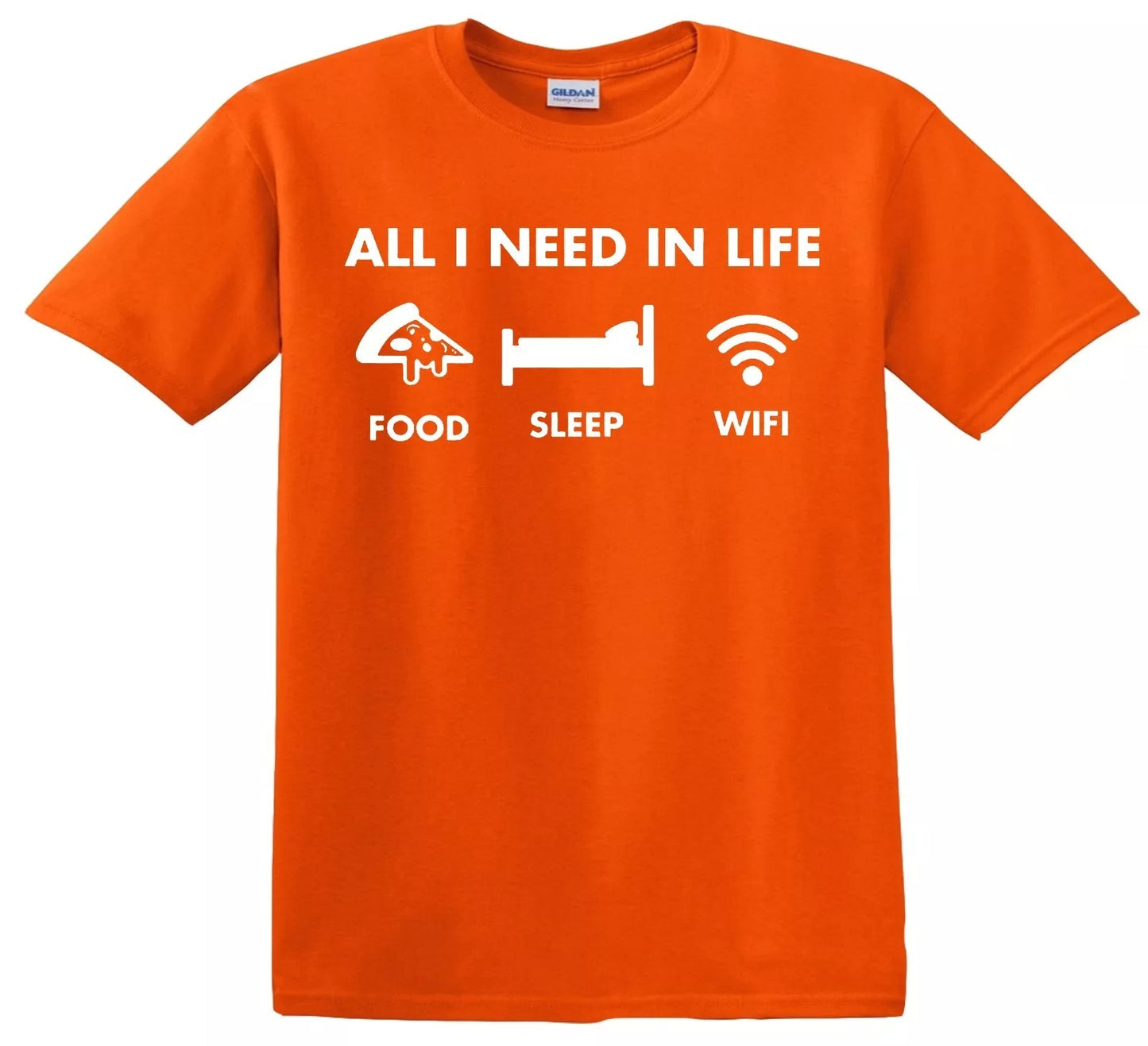 All I Need in Life Food Sleep WiFi | KID'S T-SHIRT ORANGE T-SHIRT WHITE PRINT All I Need in Life Food Sleep WiFi | KID'S T-SHIRT