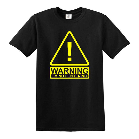 Warning I'm Not Listening T-Shirt for Men's BLACK T-SHIRT YELLOW PRINT Warning I'm Not Listening T-Shirt for Men's