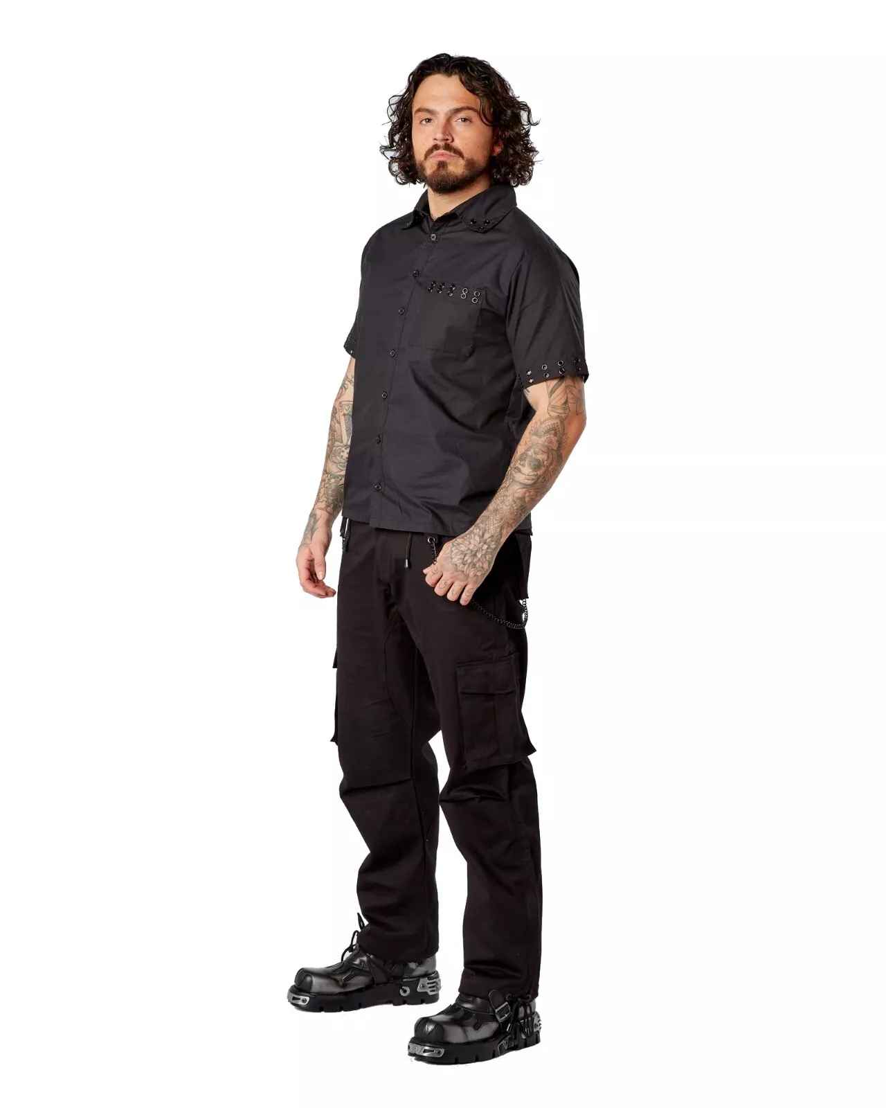 DARKWEAR Black Cargo Trousers 6 Pockets 100% Cotton Pants DARKWEAR Black Cargo Trousers 6 Pockets 100% Cotton Pants