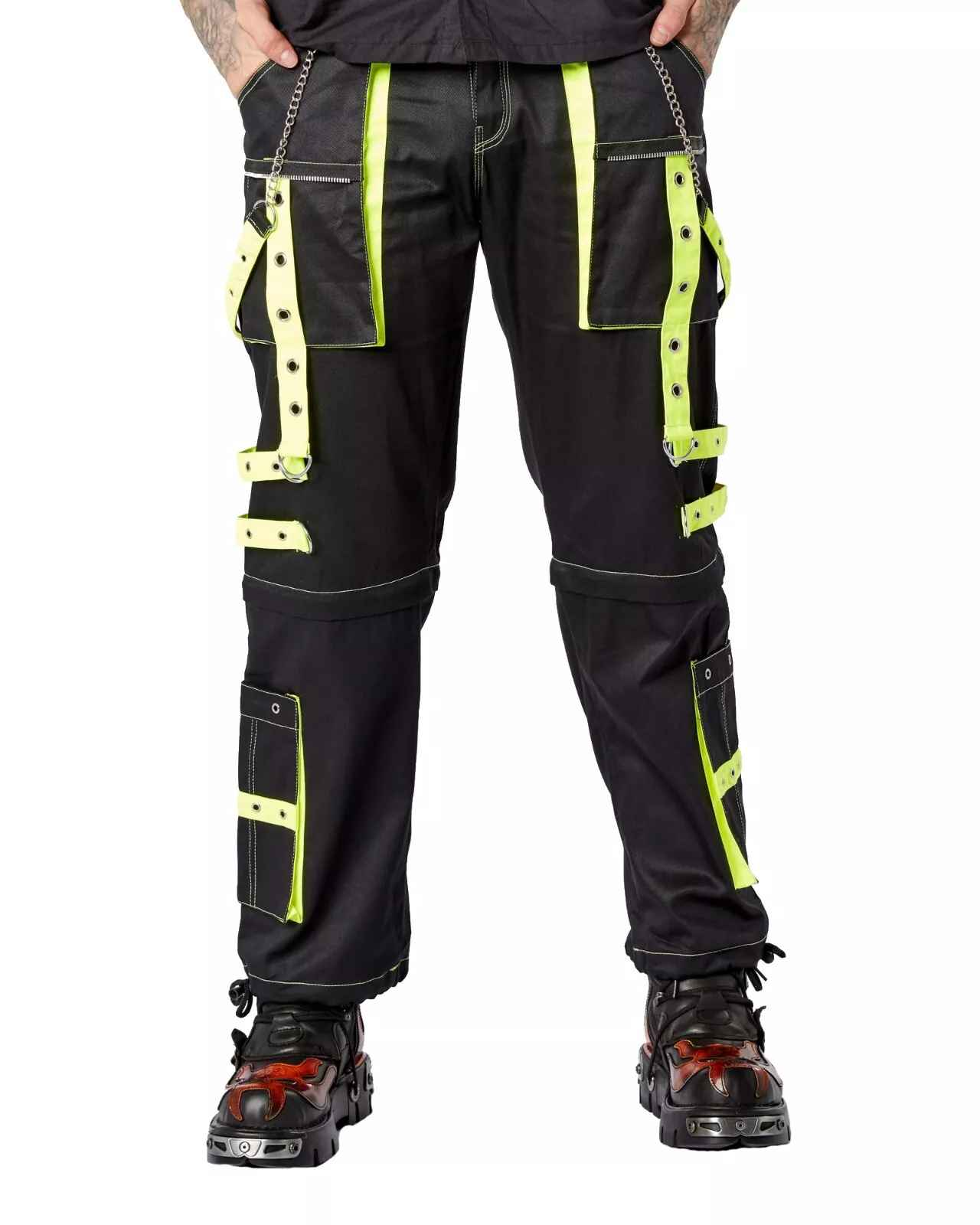 CARGO TROUSERS Neon Green Black Skull Music Metal Punk Biker Shorts CARGO TROUSERS Neon Green Black Skull Music Metal Punk Biker Shorts