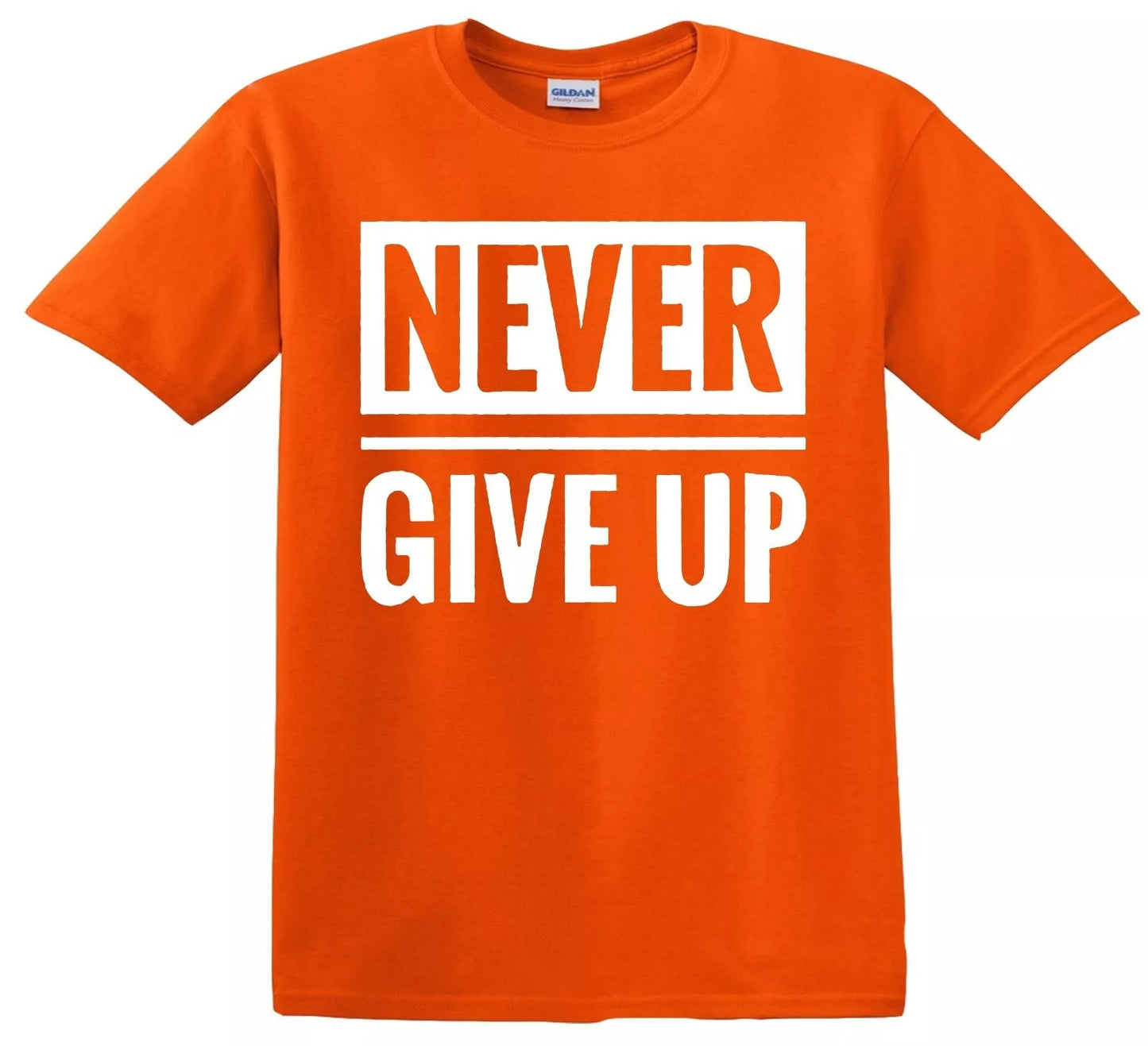 NEVER GIVE UP Slogan Geometric | KID'S T-SHIRT ORANGE T-SHIRT WHITE PRINT NEVER GIVE UP Slogan Geometric | KID'S T-SHIRT