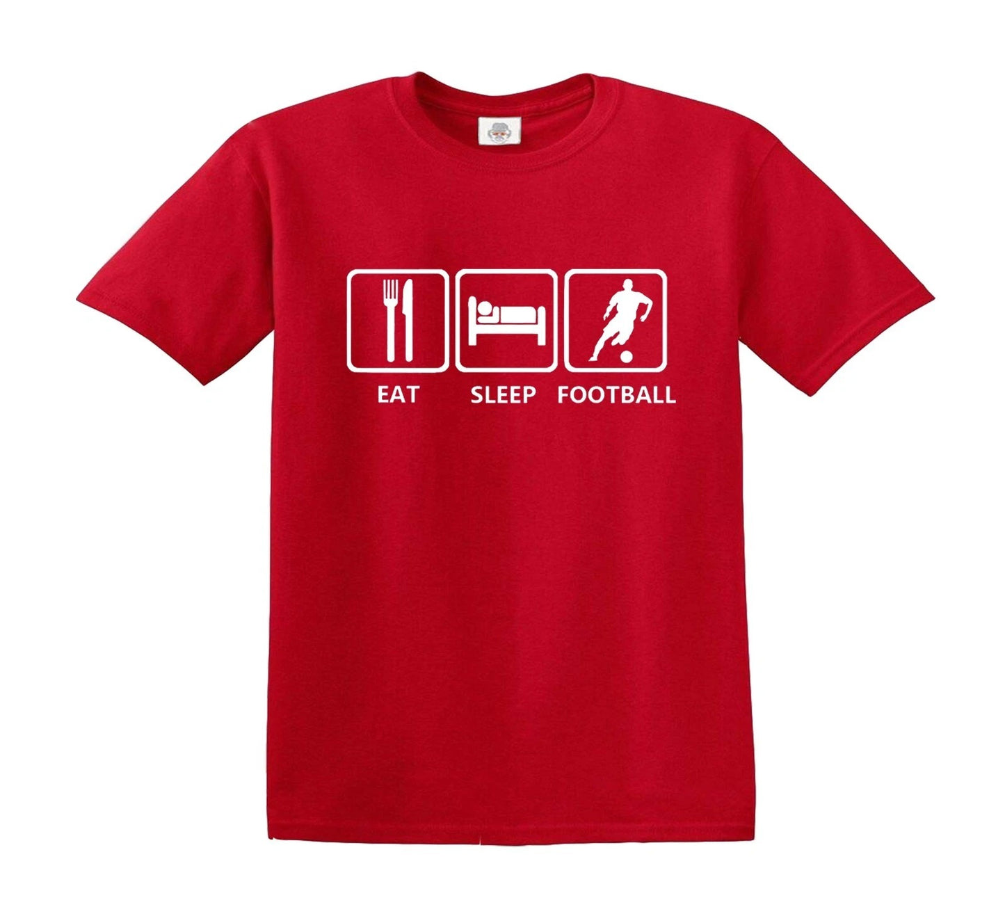 EAT SLEEP FOOTBALL SOCCER FAN | KID'S T-SHIRT RED T-SHIRT WHITE PRINT EAT SLEEP FOOTBALL SOCCER FAN | KID'S T-SHIRT