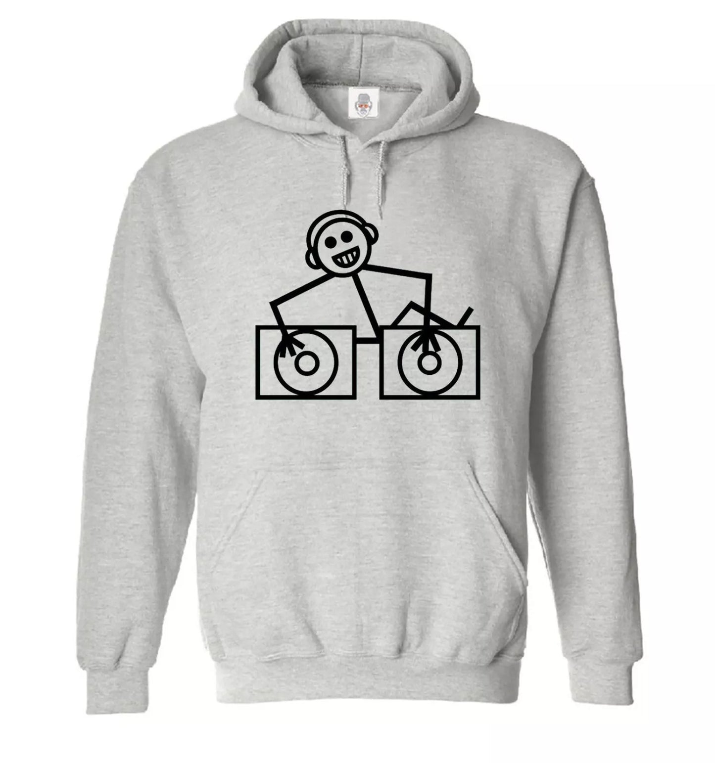 DJ Club Dance Hoody Men's Rave Music House SPORT GRAY HOODY BLACK PRINT DJ Club Dance Hoody Men's Rave Music House