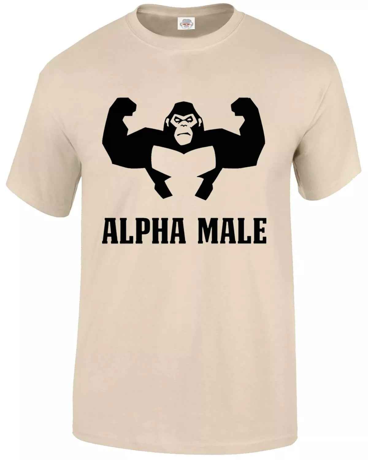 Alpha Male Gorilla T-Shirt Men's Funny SAND T-SHIRT BLACK PRINT Alpha Male Gorilla T-Shirt Men's Funny