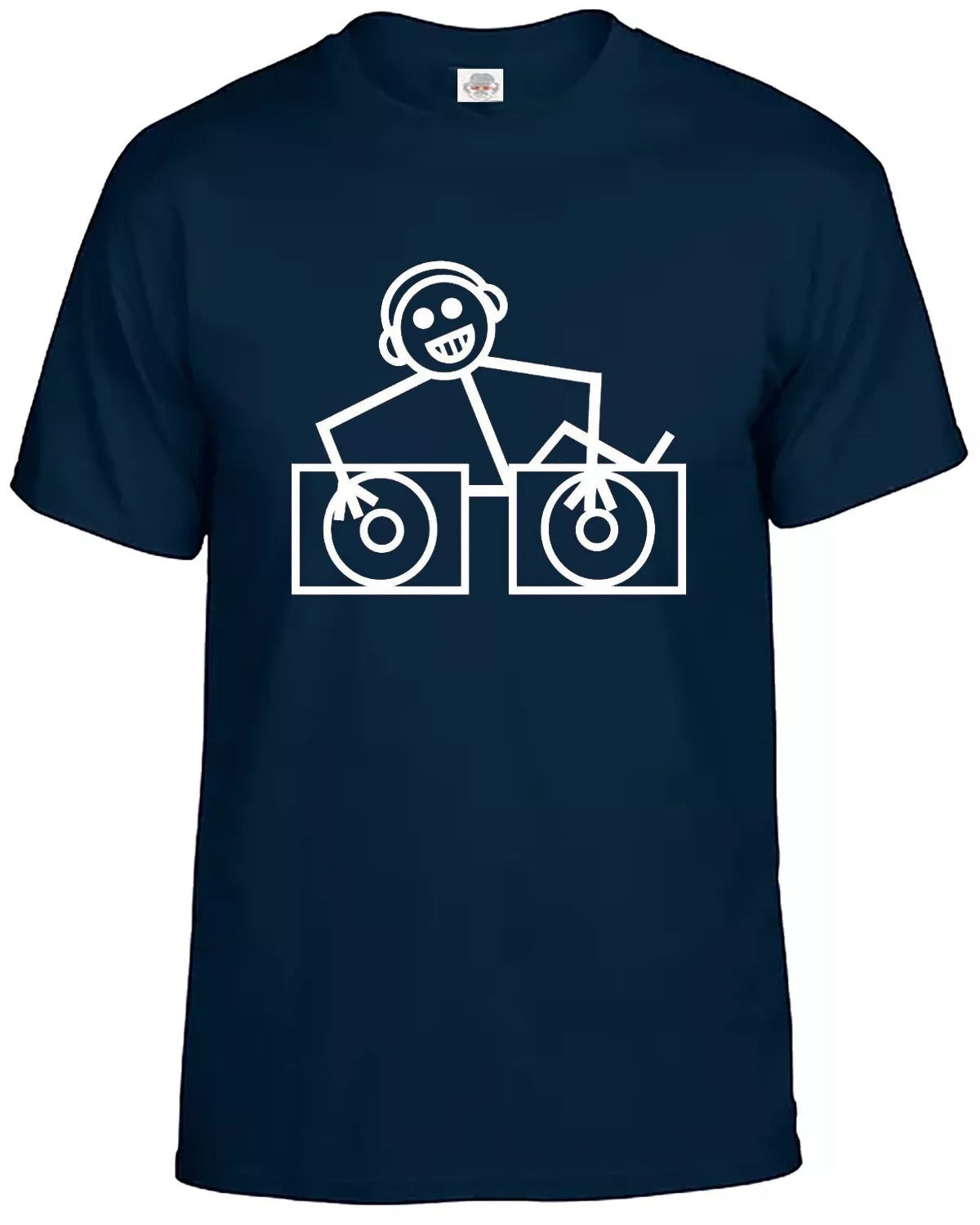 DJ Club Dance T-shirt Men's Rave Music NAVY T-SHIRT WHITE PRINT DJ Club Dance T-shirt Men's Rave Music