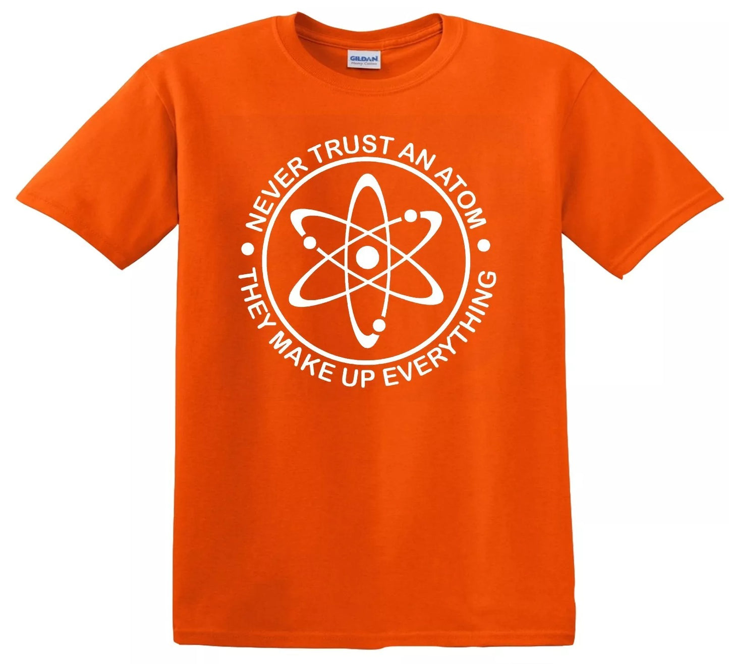 Never Trust an Atom | KID'S T-SHIRT ORANGE T-SHIRT WHITE PRINT Never Trust an Atom | KID'S T-SHIRT