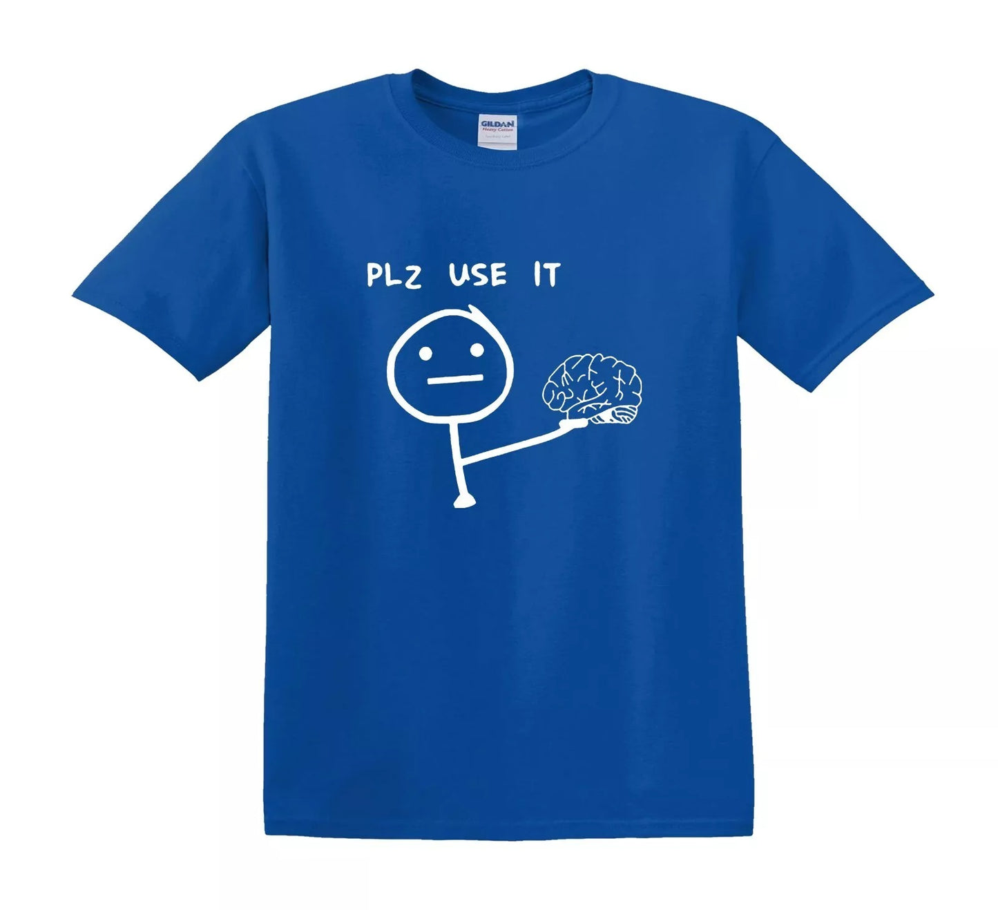 PLEASE USE IT BRAIN SLOGAN | KID'S T-SHIRT ROYAL BLUE T-SHIRT WHITE PRINT PLEASE USE IT BRAIN SLOGAN | KID'S T-SHIRT
