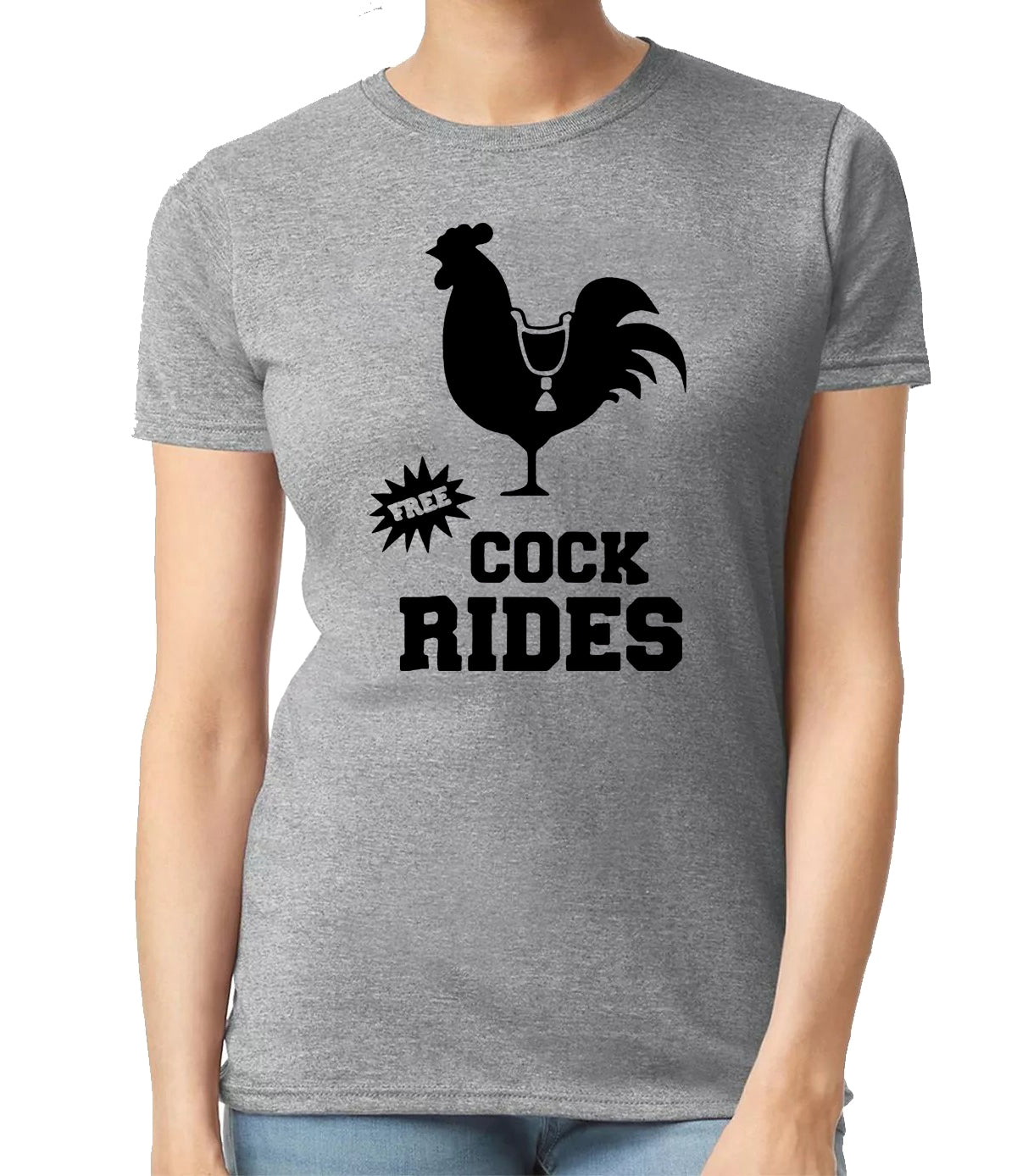 FREE COCK RIDES COCK PRINT | LADIES T-SHIRT SPORT GRAY T-SHIRT BLACK PRINT FREE COCK RIDES COCK PRINT | LADIES T-SHIRT