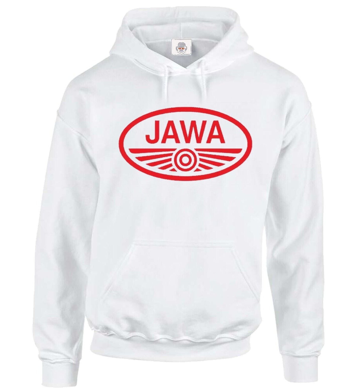 Jawa Hoody Logo Motorbike Motorcycle Hood Men's WHITE HOODY RED PRINT Jawa Hoody Logo Motorbike Motorcycle Hood Men's