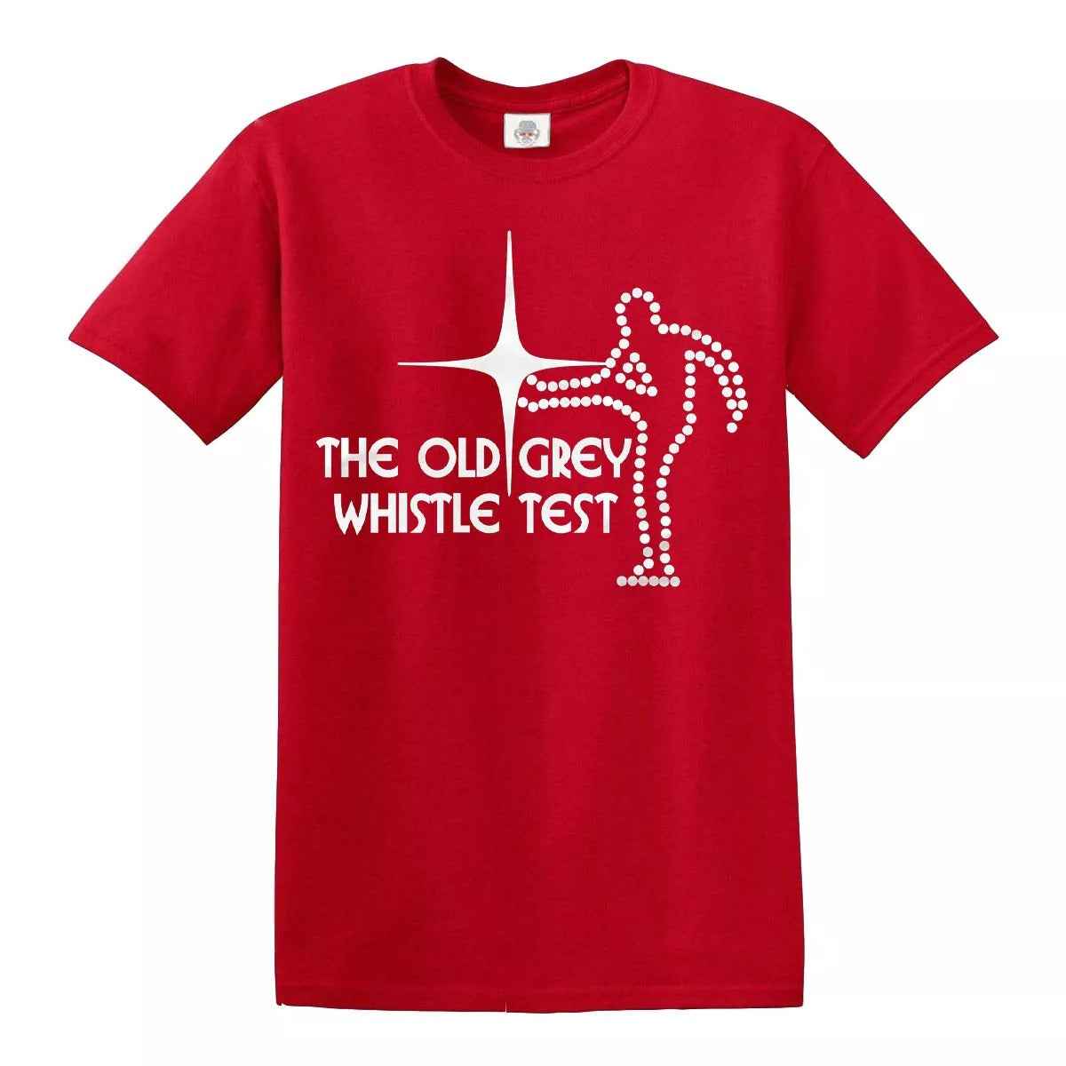 Old Grey Whistle Test T-Shirt for Men RED T-SHIRT WHITE PRINT Old Grey Whistle Test T-Shirt for Men