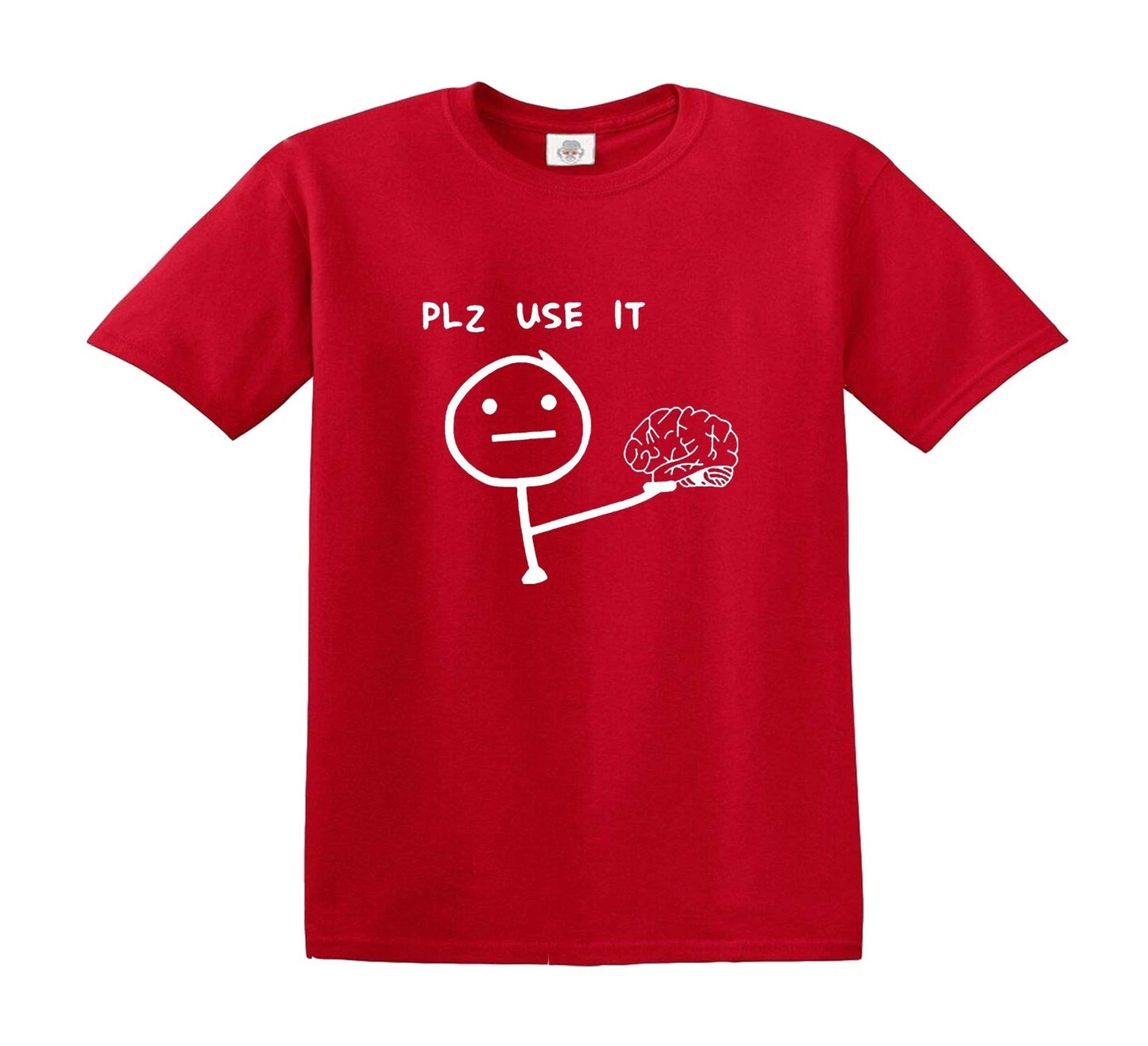 PLEASE USE IT BRAIN SLOGAN | KID'S T-SHIRT RED T-SHIRT WHITE PRINT PLEASE USE IT BRAIN SLOGAN | KID'S T-SHIRT