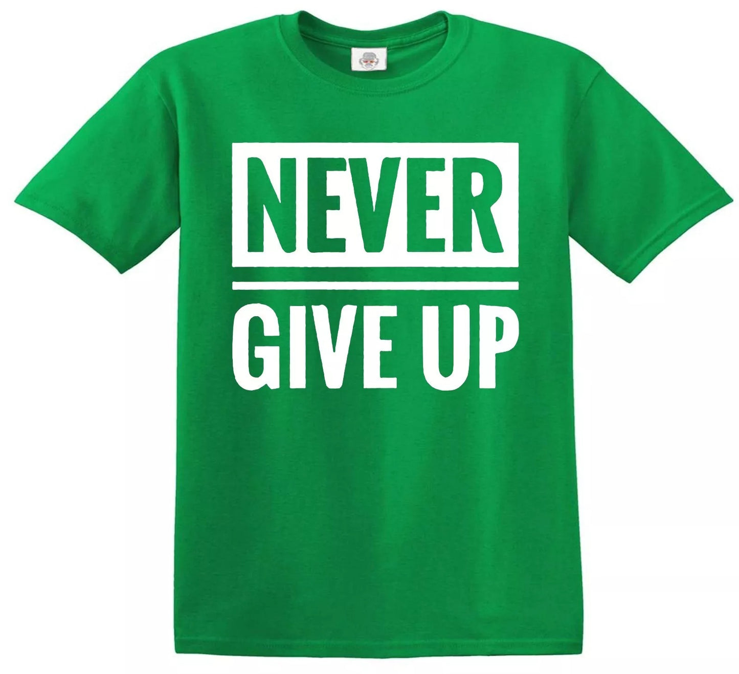 NEVER GIVE UP Slogan Geometric | KID'S T-SHIRT IRISH GREEN T-SHIRT WHITE PRINT NEVER GIVE UP Slogan Geometric | KID'S T-SHIRT