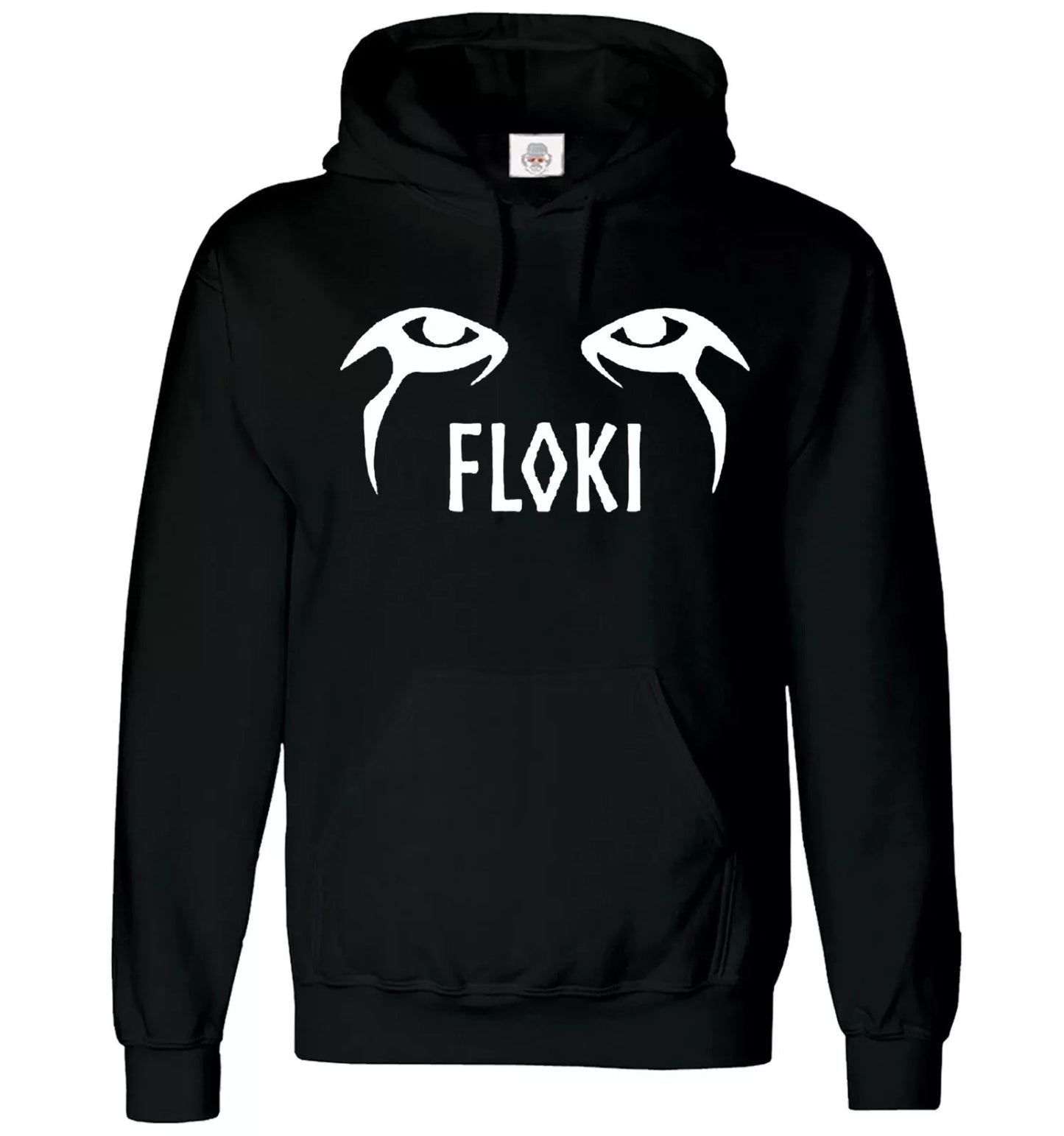 FLOKI VIKINGS EYES HOODY SWEATSHIRT BLACK HOODY WHITE PRINT FLOKI VIKINGS EYES HOODY SWEATSHIRT