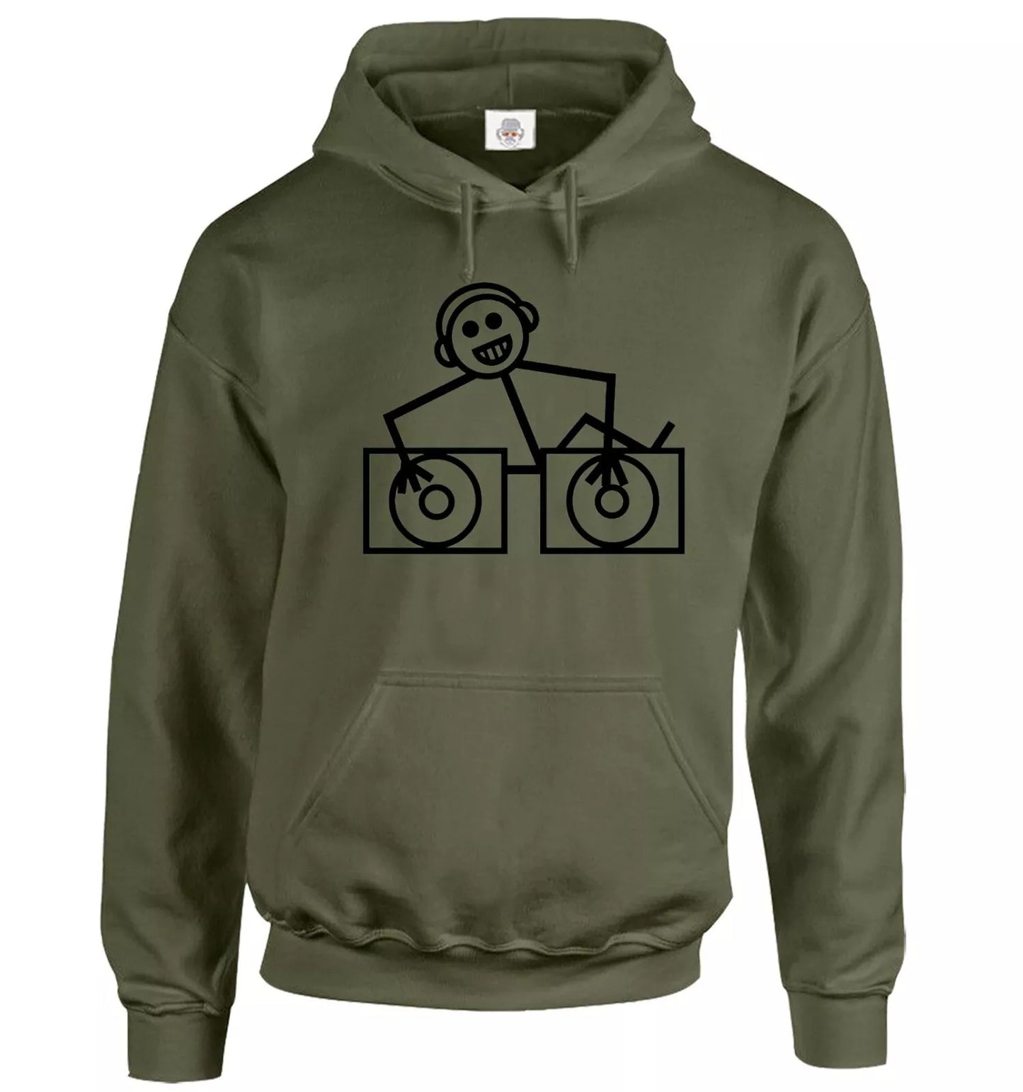 DJ Club Dance Hoody Men's Rave Music House OLIVE HOODY BLACK PRINT DJ Club Dance Hoody Men's Rave Music House