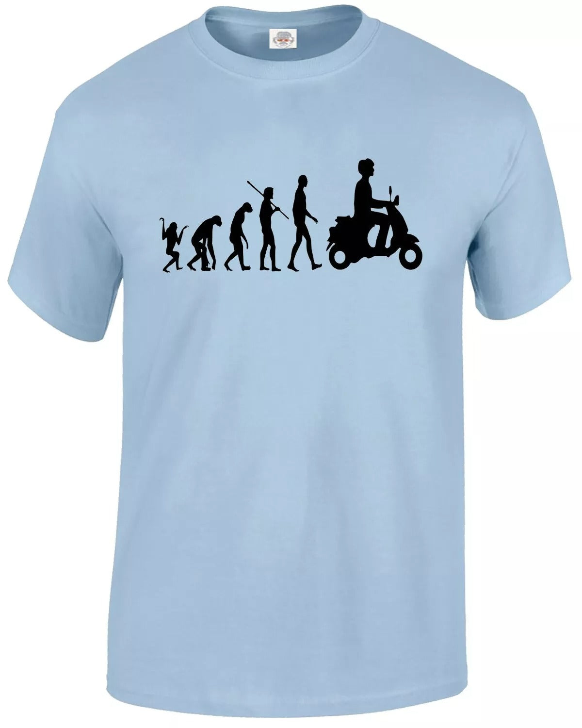 Evolution Of Vespa Scooter T-Shirt For Men's SKY BLUE T-SHIRT BLACK PRINT Evolution Of Vespa Scooter T-Shirt For Men's