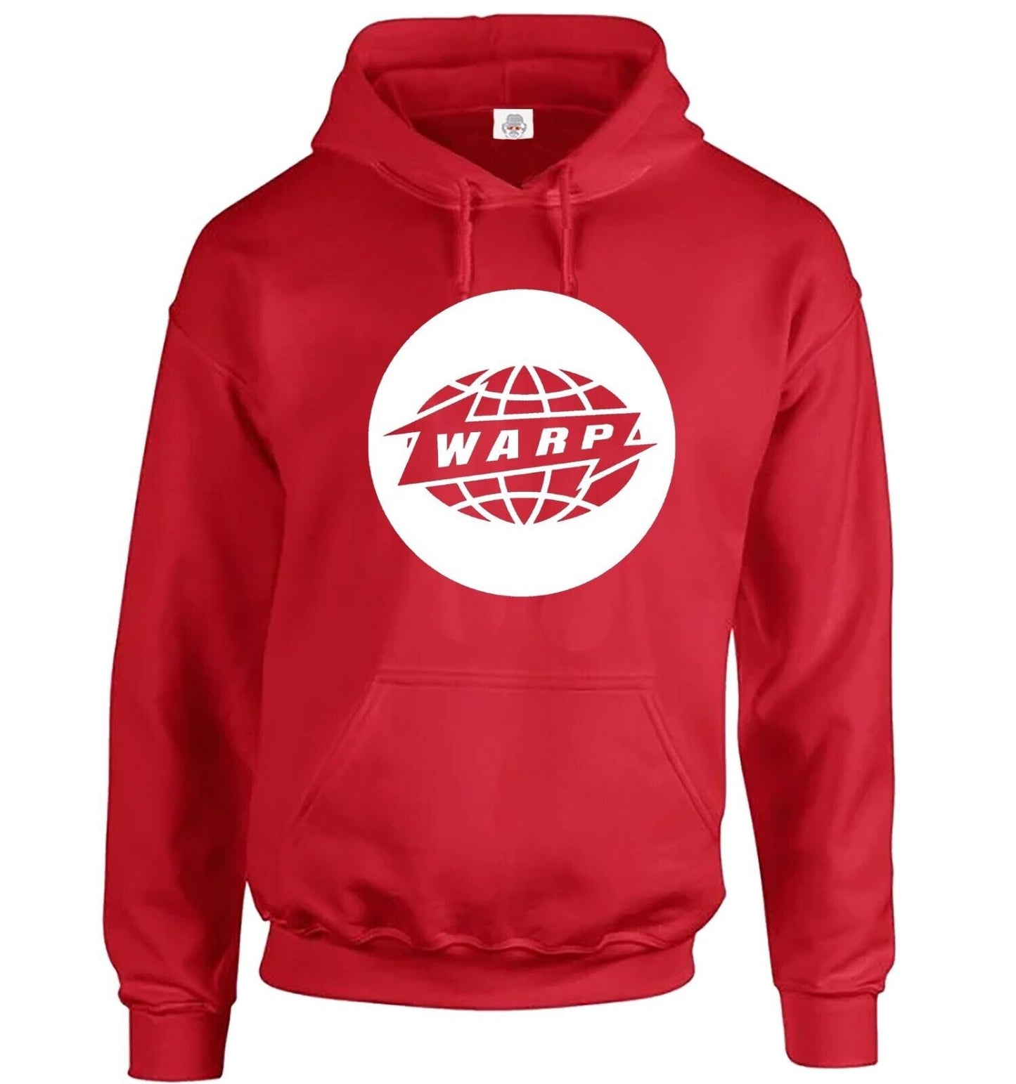 Warp Records Hoody Sweatshirt Men's Dj Hood RED HOODY WHITE PRINT Warp Records Hoody Sweatshirt Men's Dj Hood