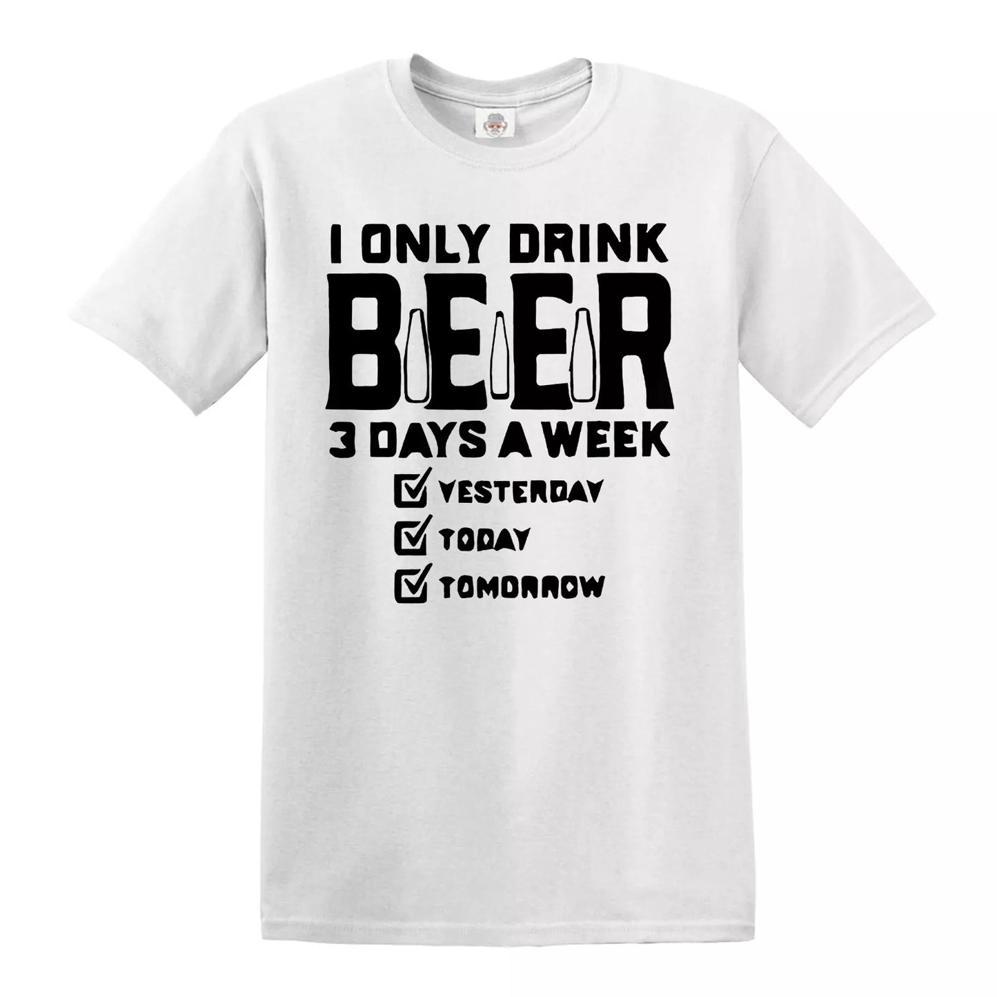 DRINK BEER 3 DAYS A WEEK | MEN'S T-SHIRT WHITE T-SHIRT BLACK PRINT DRINK BEER 3 DAYS A WEEK | MEN'S T-SHIRT