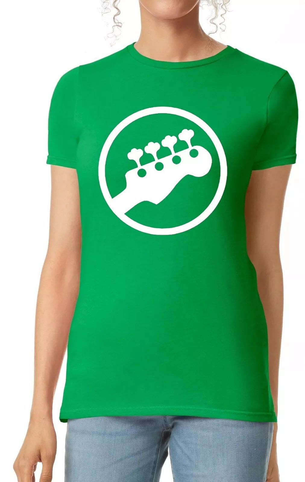 Bass Guitar Player Ladies T-Shirt IRISH GREEN T-SHIRT WHITE PRINT Bass Guitar Player Ladies T-Shirt