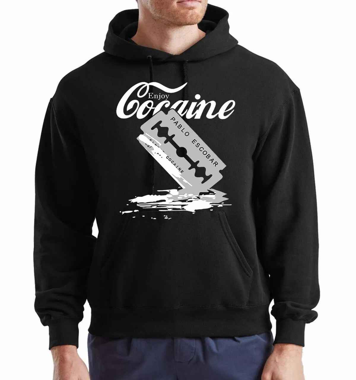 Enjoy Cocaine Hoodie Sweatshirt Men's Funny Razor Blade Pablo Escobar Design Enjoy Cocaine Hoodie Sweatshirt Men's Funny Razor Blade Pablo Escobar Design