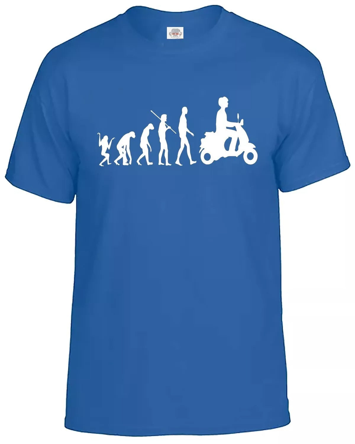 Evolution Of Vespa Scooter T-Shirt For Men's ROYAL BLUE T-SHIRT RED PRINT Evolution Of Vespa Scooter T-Shirt For Men's