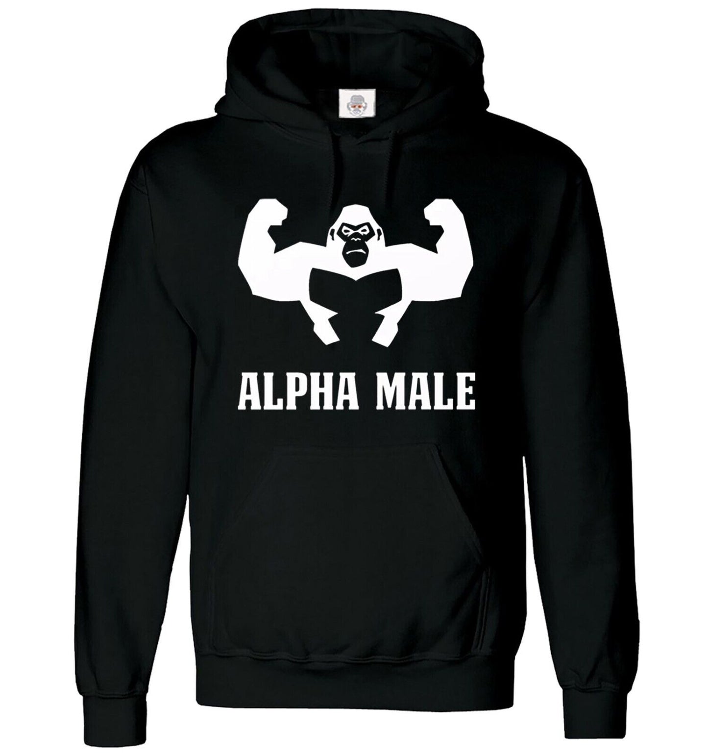 Alpha Male Gorilla Hoody Sweatshirt Men's BLACK T-SHIRT WHITE PRINT Alpha Male Gorilla Hoody Sweatshirt Men's