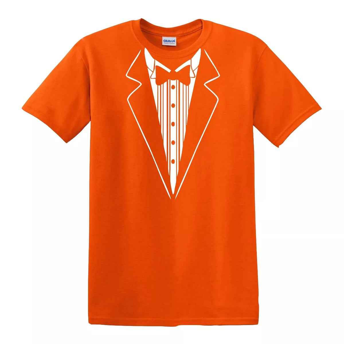 Tuxedo Funny T-Shirt for Men -Party Gift ORANGE T-SHIRT WHITE PRINT Tuxedo Funny T-Shirt for Men -Party Gift