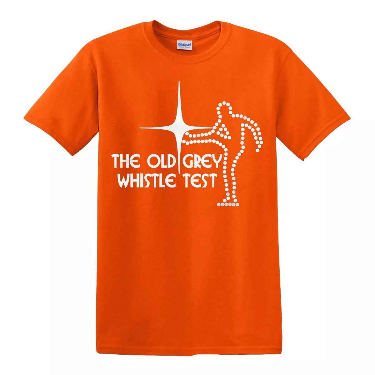 Old Grey Whistle Test T-Shirt for Men ORANGE T-SHIRT WHITE PRINT Old Grey Whistle Test T-Shirt for Men